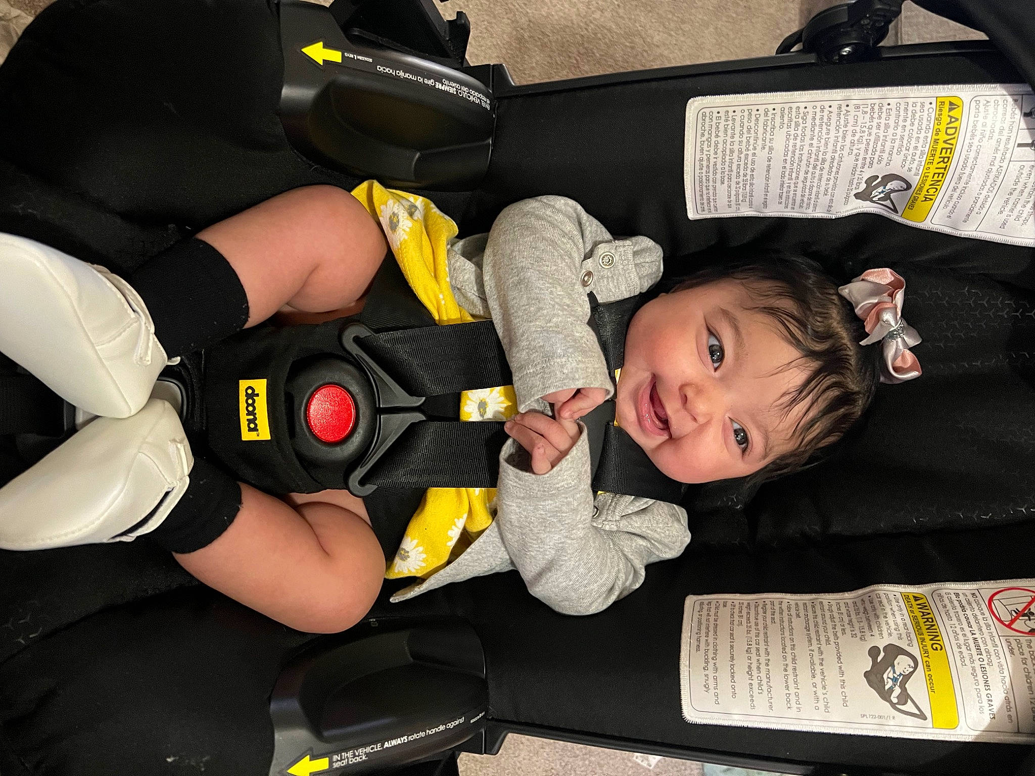 Lailani is registered to the contest to win money with this photo: auto_part, baby, baby_carriage, baby_in_car_seat, baby_products, baby_toddler_clothing, bag, car_seat, child, comfort, family_car, fun, knee, lap, luggage_and_bags, person, personal_protective_equipment, seat_belt, thigh, toddler