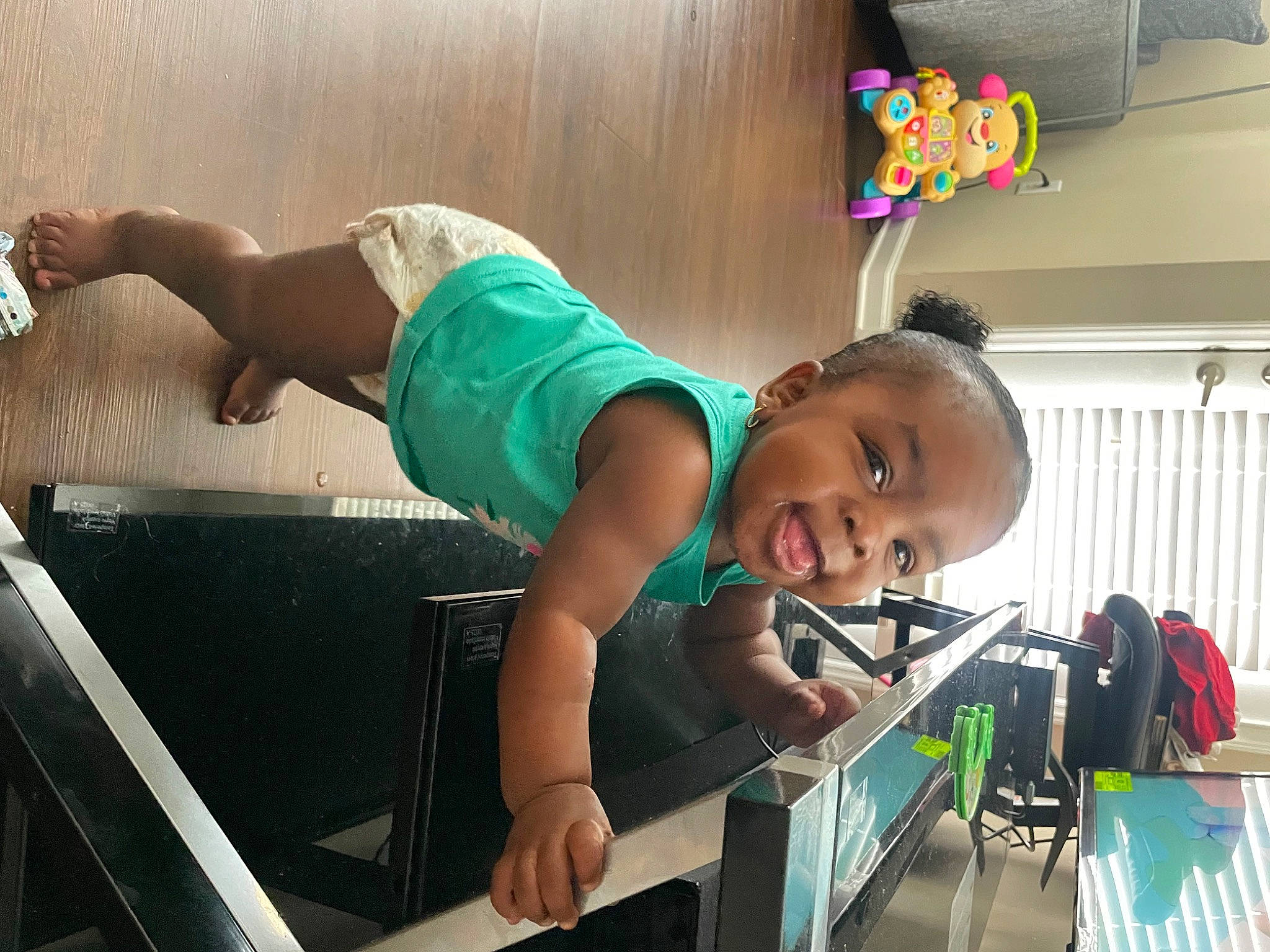 Bailei joined the competition — help win amazing prizes! baby, balance, child, elbow, fun, happy, human_leg, indoor_games_and_sports, joint, knee, leisure, person, physical_fitness, play, room, shorts, smile, snapshot, t_shirt, thigh