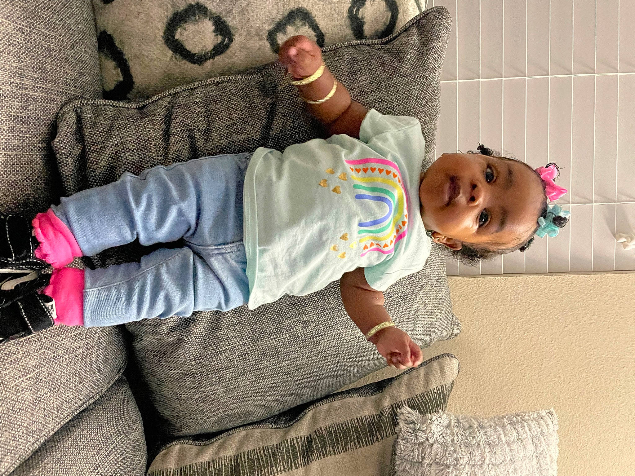 Bailei joined the competition — help win amazing prizes! baby, baby_toddler_clothing, child, comfort, flooring, glasses, green, happy, human_leg, joint, knee, leg, linens, pattern, person, product, sitting, sleeve, t_shirt, thigh