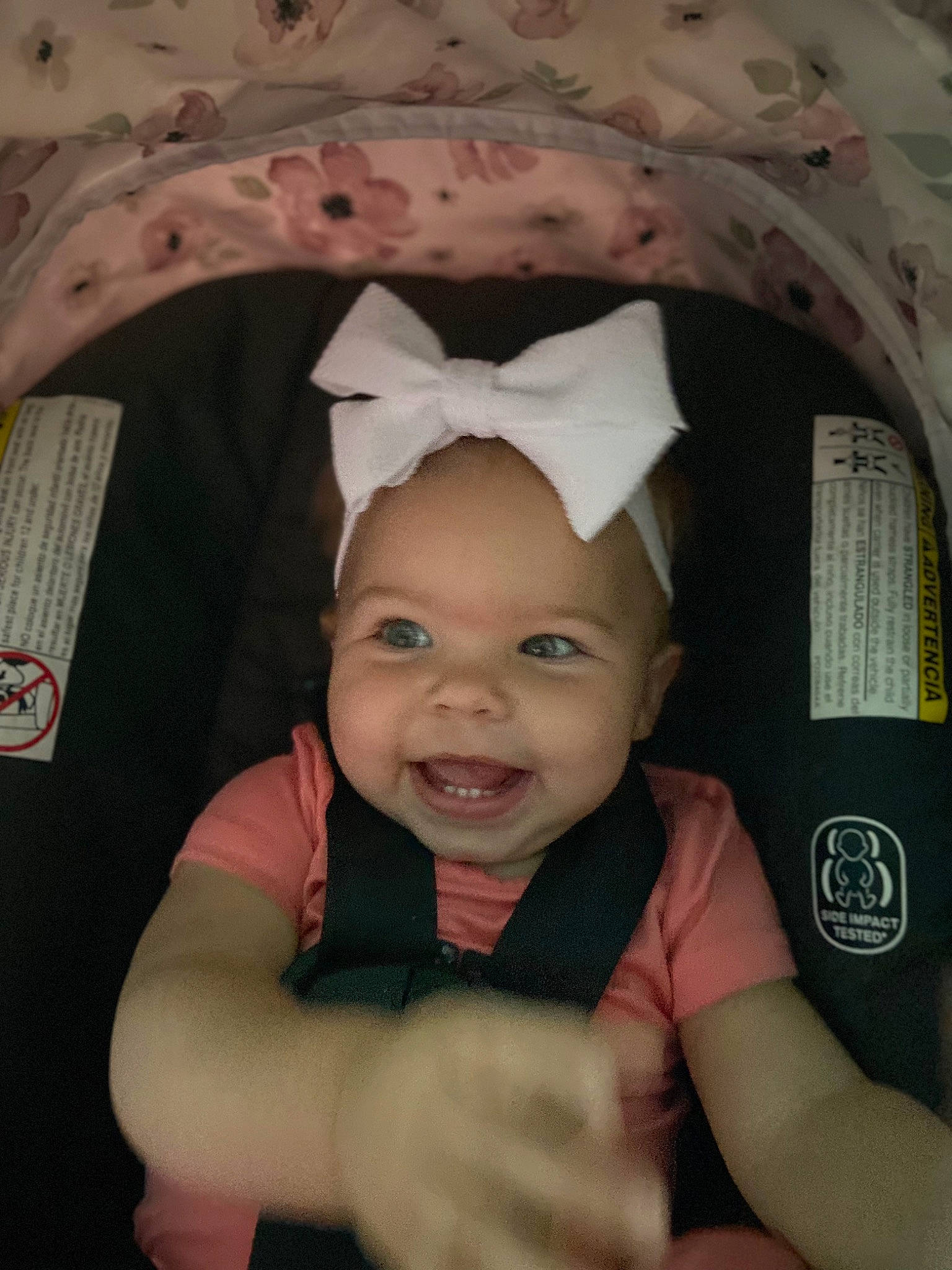 Jazzlynn is registered to the contest to win money with this photo: baby, baby_carriage, baby_products, baby_toddler_clothing, car_seat, cheek, child, chin, comfort, eyebrow, fun, happy, iris, mouth, nose, person, pink, skin, smile, thumb