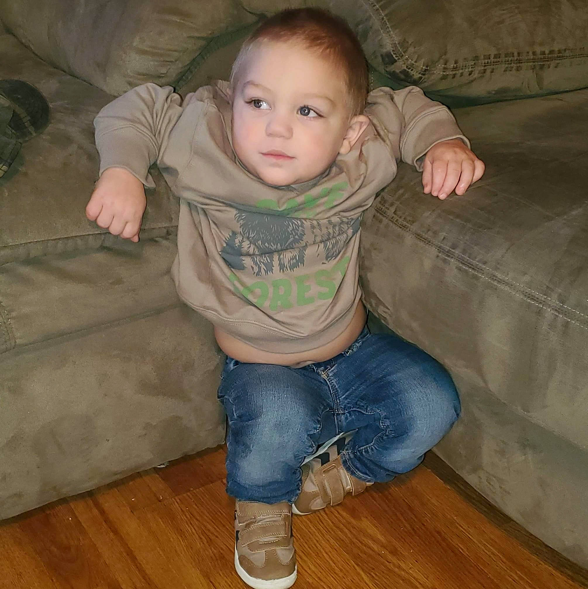 Axle joined the competition — help win amazing prizes! baby_toddler_clothing, brown, cheek, comfort, couch, denim, eye, floor, flooring, hairstyle, hardwood, jeans, lap, leg, nose, person, skin, sleeve, thumb, toddler