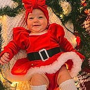 Poppy joined the competition — help win amazing prizes! baby, blanket, bow, celebration, child, christmas_lights, cute, festive, festive_clothing, garland, happy, headband, holiday, holiday_season, indoors, infant, portrait, red_dress, smiling, white_socks