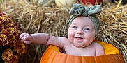 Poppy joined the competition — help win amazing prizes! baby, pumpkin, headband, flower_pot, autumn, hay_bale, smile, cute, child, orange, seasonal, fall_decor, plant, outdoor, portrait, decoration, flower, festive, holiday, happy
