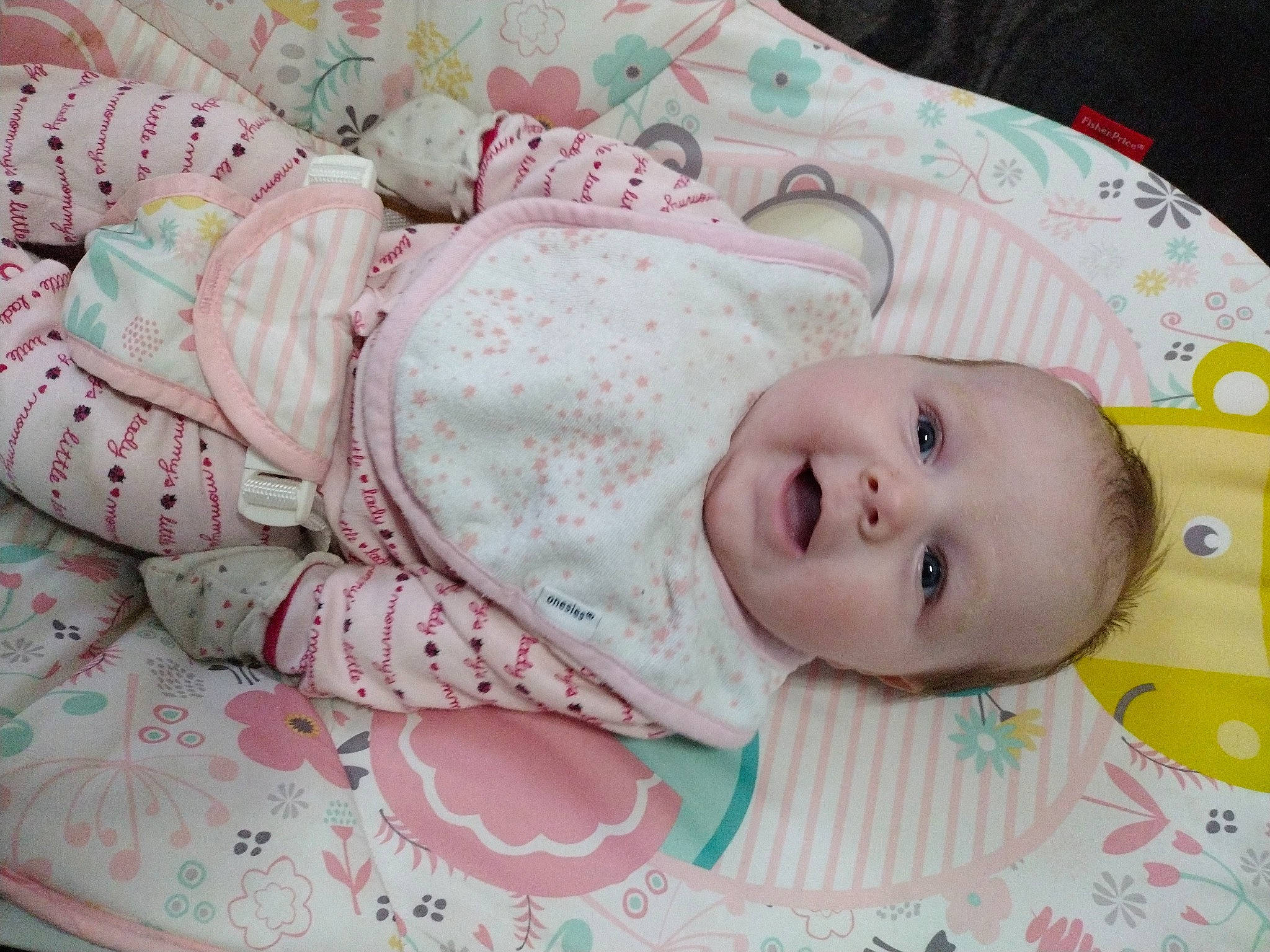 Liliana joined the competition — help win amazing prizes! baby, baby_products, baby_safety, baby_toddler_clothing, bedding, bedtime, cheek, child, comfort, happy, head, linens, pattern, person, pink, room, skin, sleeve, smile, textile