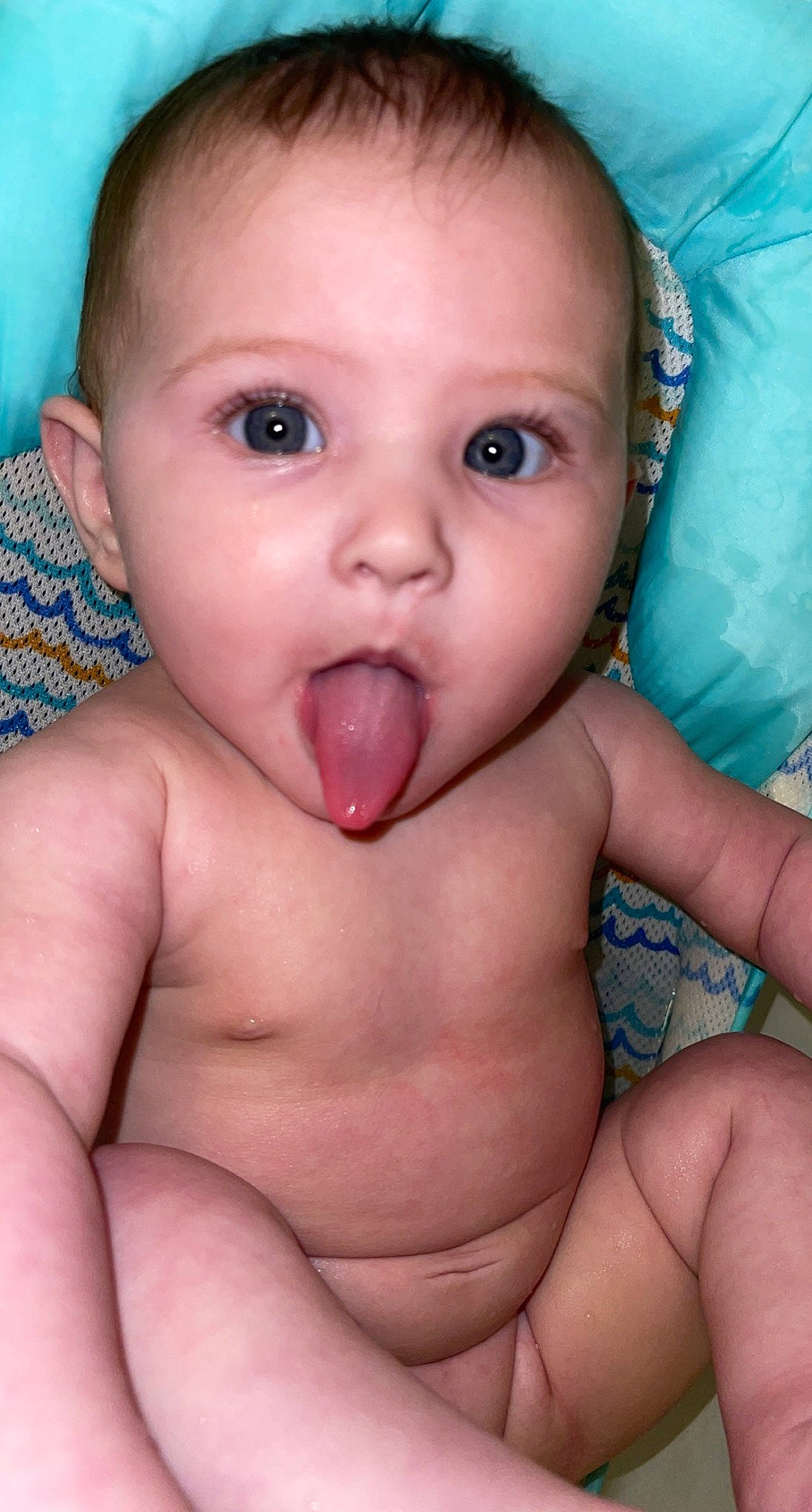 Kinzley is registered to the contest to win money with this photo: arm, baby, blue, cheek, ear, eyebrow, eyelash, finger, forehead, gesture, iris, lip, mouth, muscle, neck, nose, person, skin, stomach, surprise