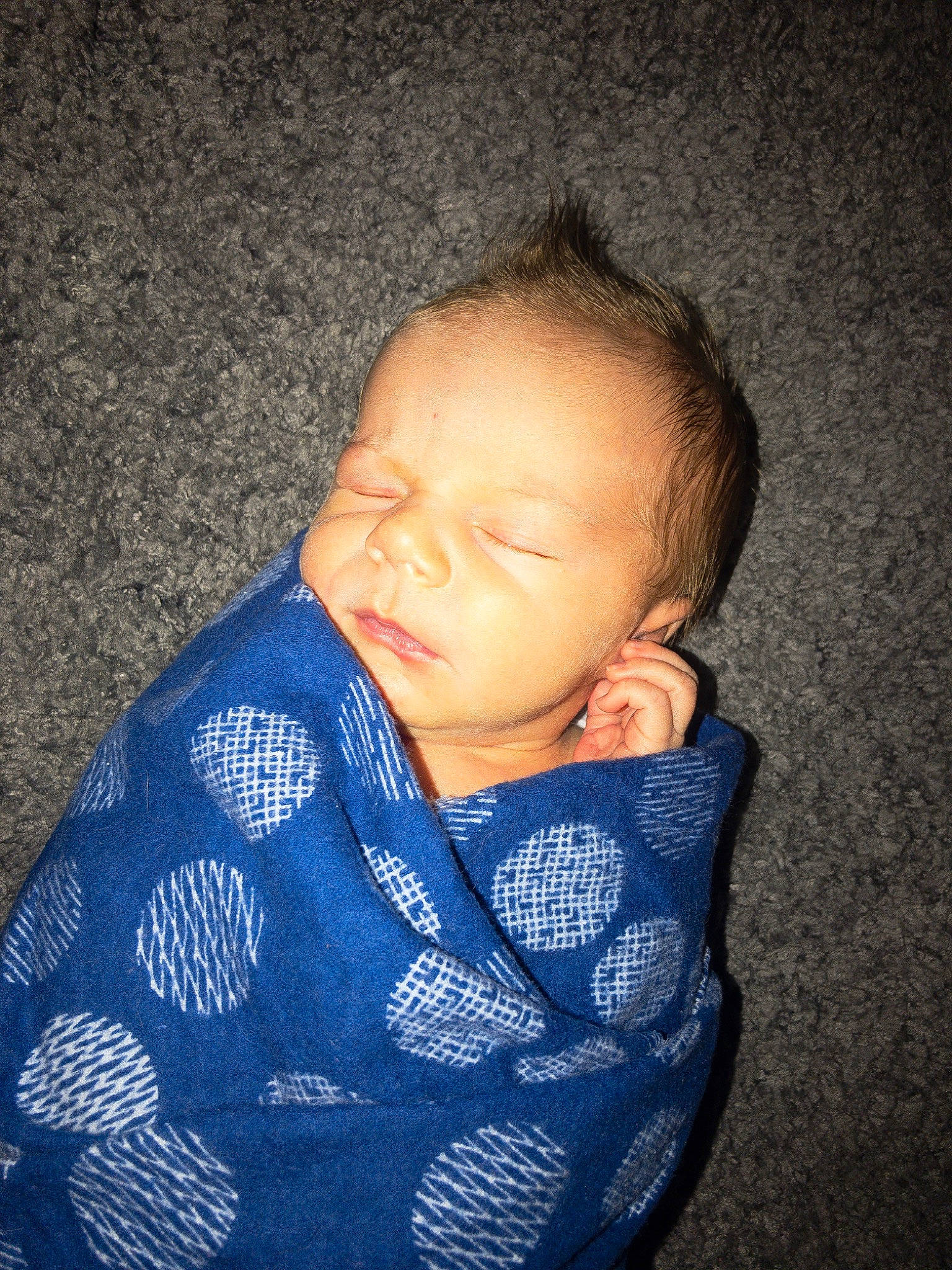 Kelton is registered to the contest to win money with this photo: baby, blue, cheek, child, head, pattern, person, skin, sleep, toddler