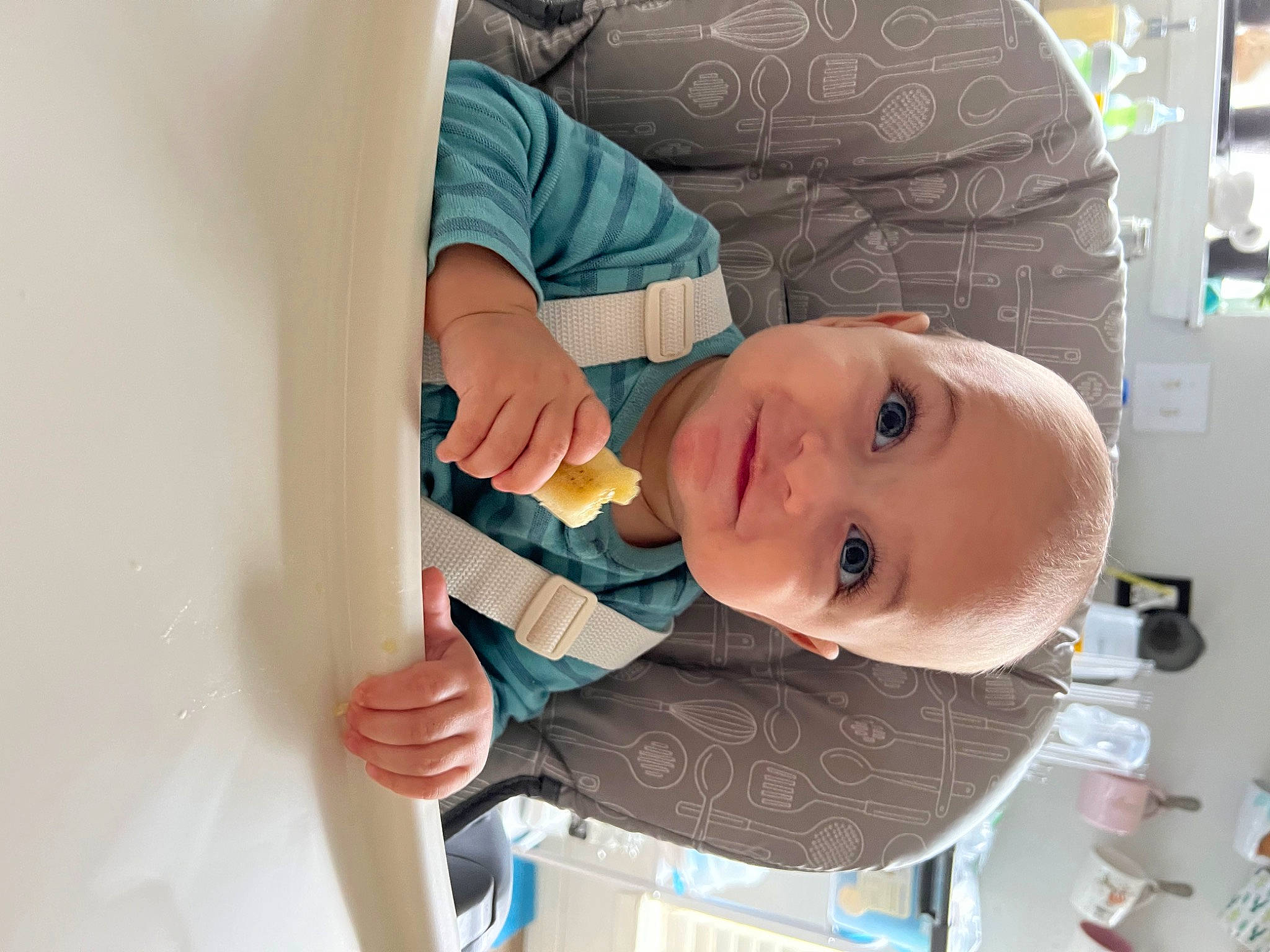 Bryson joined the competition — help win amazing prizes! baby, baby_products, baby_safety, baby_toddler_clothing, chair, child, comfort, fun, happy, hat, mouth, pattern, person, room, sitting, sleeve, smile, toddler