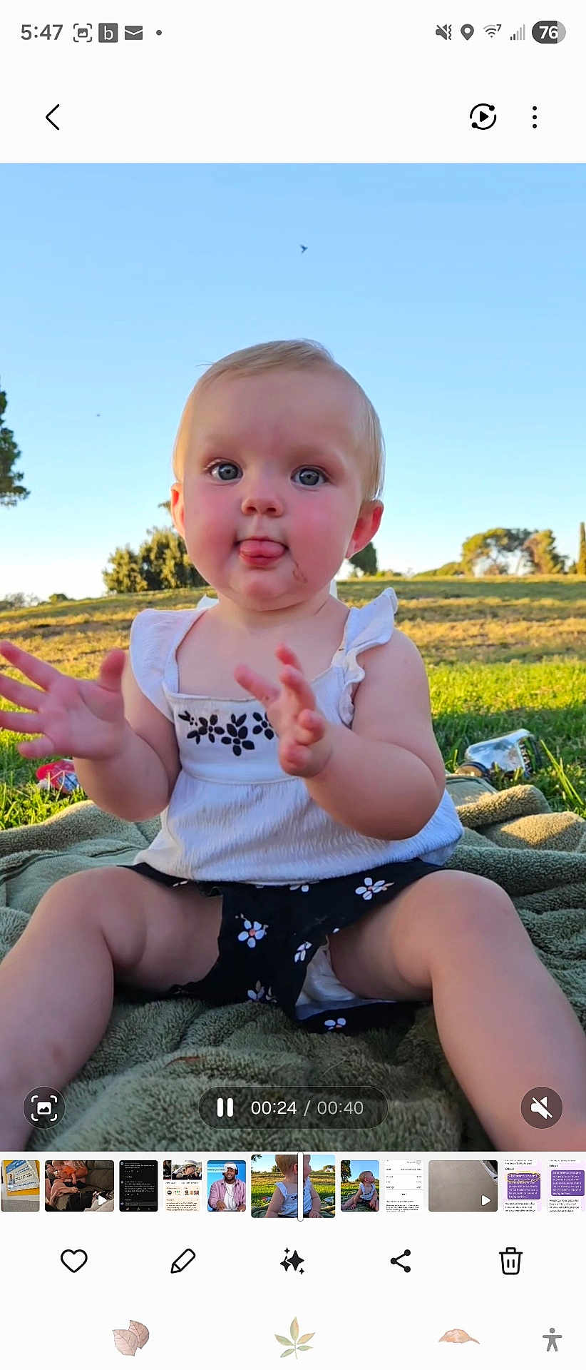 Krysleine is registered to the contest to win money with this photo: baby, child, outdoor, grass, blanket, sunlight, trees, park, cute, playful, hands, tongue, summer, nature, sitting, young, person, daylight, happy, clothing