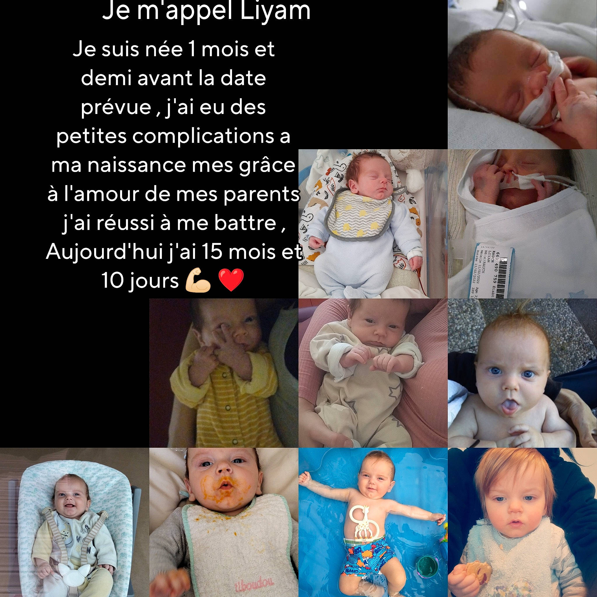 Liyam a rejoint le concours — aidez-le/la à gagner de superbes lots ! baby, baby_products, baby_toddler_clothing, child, facial_expression, font, happy, head, pattern, person, photo_caption, product, sitting, skin, sleeve, toddler