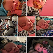 Kelly Kay Sheets joined the competition — help win amazing prizes! baby, infant, sleeping, pacifier, striped_pajamas, blanket, dog, bedroom, tablet, closeup, portrait, cozy, indoors, child, cute, sleepy, colorful_blanket, young_child, animal, resting