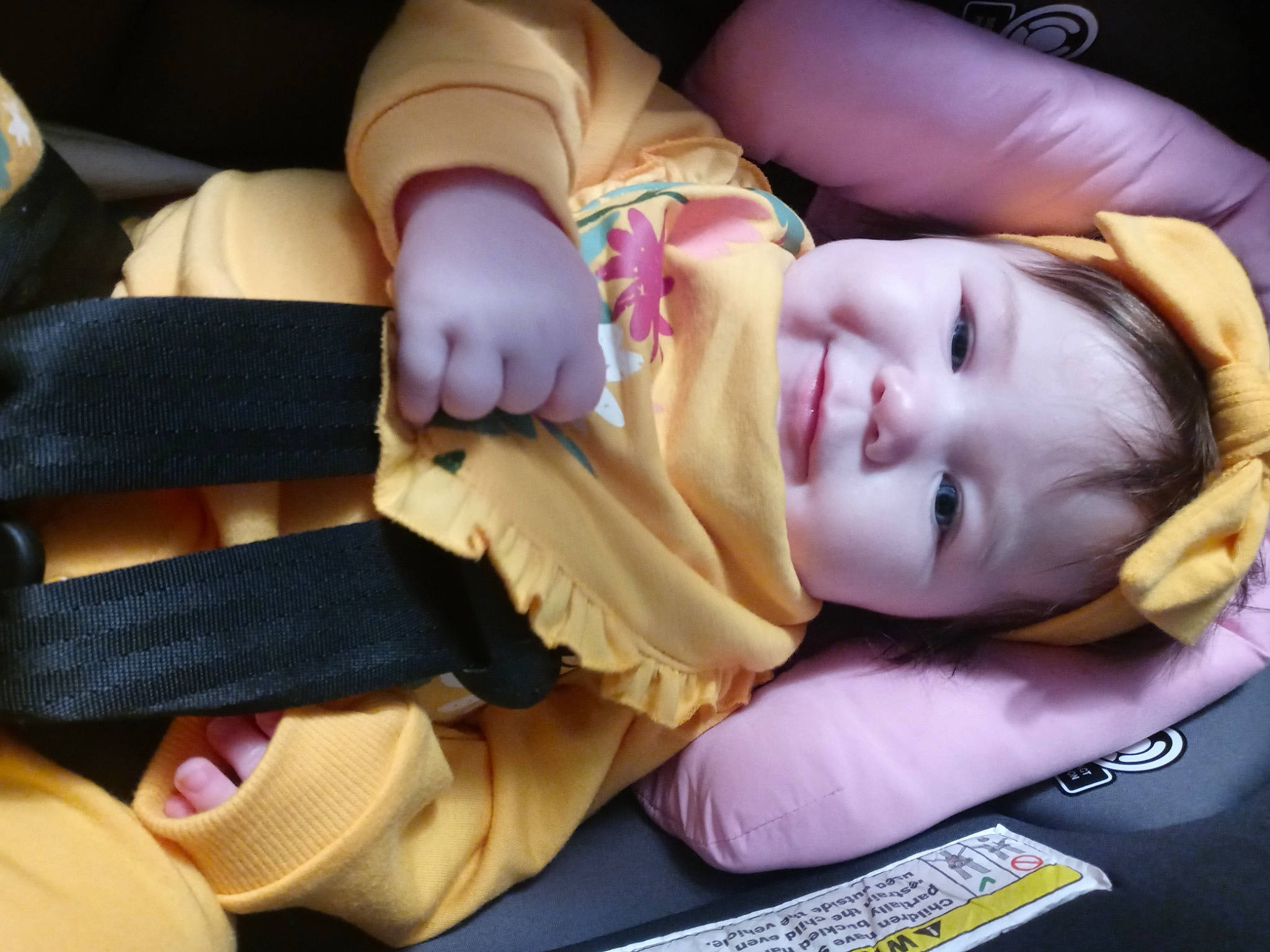 Rylie joined the competition — help win amazing prizes! baby, baby_carriage, car_seat, cheek, comfort, eyelash, facial_expression, finger, human_body, mammal, mouth, nose, people, person, product, purple, seat_belt, skin, textile, toddler