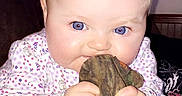 Saylor Grace is registered to the contest to win money with this photo: baby, brown_hair, cheek, child, eating, eye, face, finger, forehead, mouth, nose, thumb, toddler
