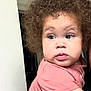 Jalaya joined the competition — help win amazing prizes! child, toddler, curly_hair, afro, portrait, indoor, face, expression, cute, clothing, pink_shirt, skin, person, young_child, looking_away, close_up, baby, innocent, curiosity, casual