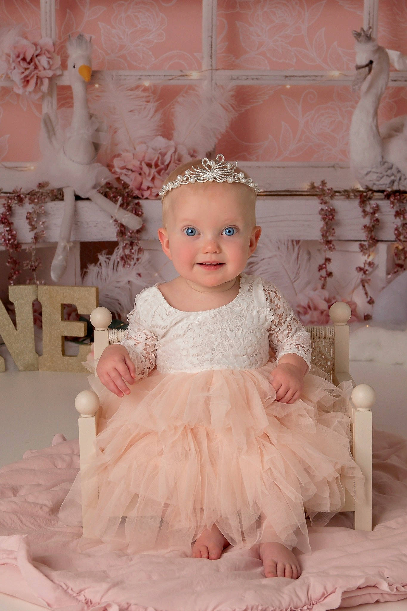Libbie joined the competition — help win amazing prizes! baby, baby_toddler_clothing, bridal_accessory, bridal_clothing, bridal_party_dress, clothing, dress, embellishment, flash_photography, formal_wear, gown, happy, headpiece, joy, person, pink, ruffle, smile, textile, toddler