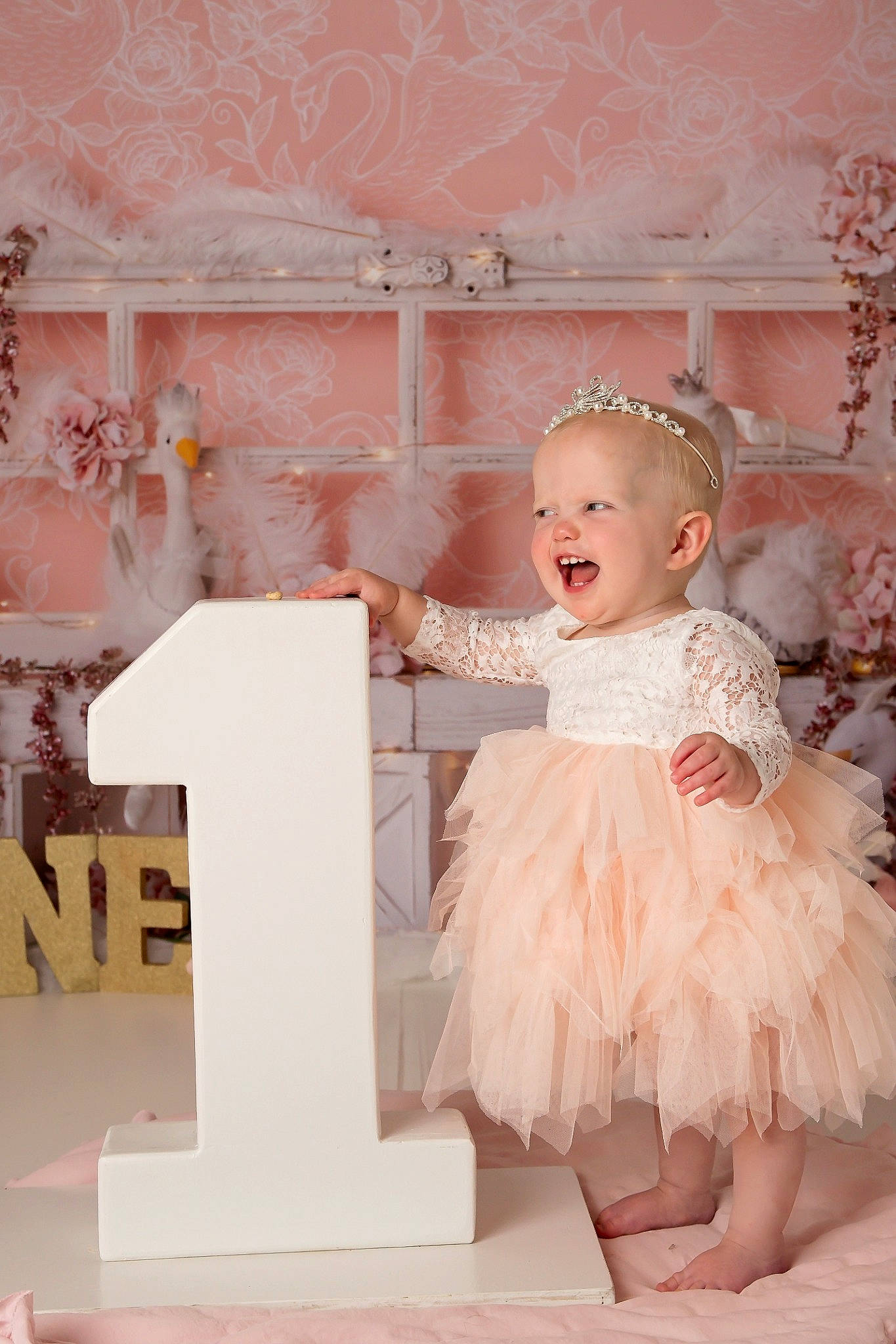 Libbie is registered to the contest to win money with this photo: baby_toddler_clothing, bridal_accessory, bridal_clothing, bridal_party_dress, child, dress, embellishment, event, fashion_design, flash_photography, formal_wear, fun, gown, happy, headpiece, peach, person, pink, smile, toddler