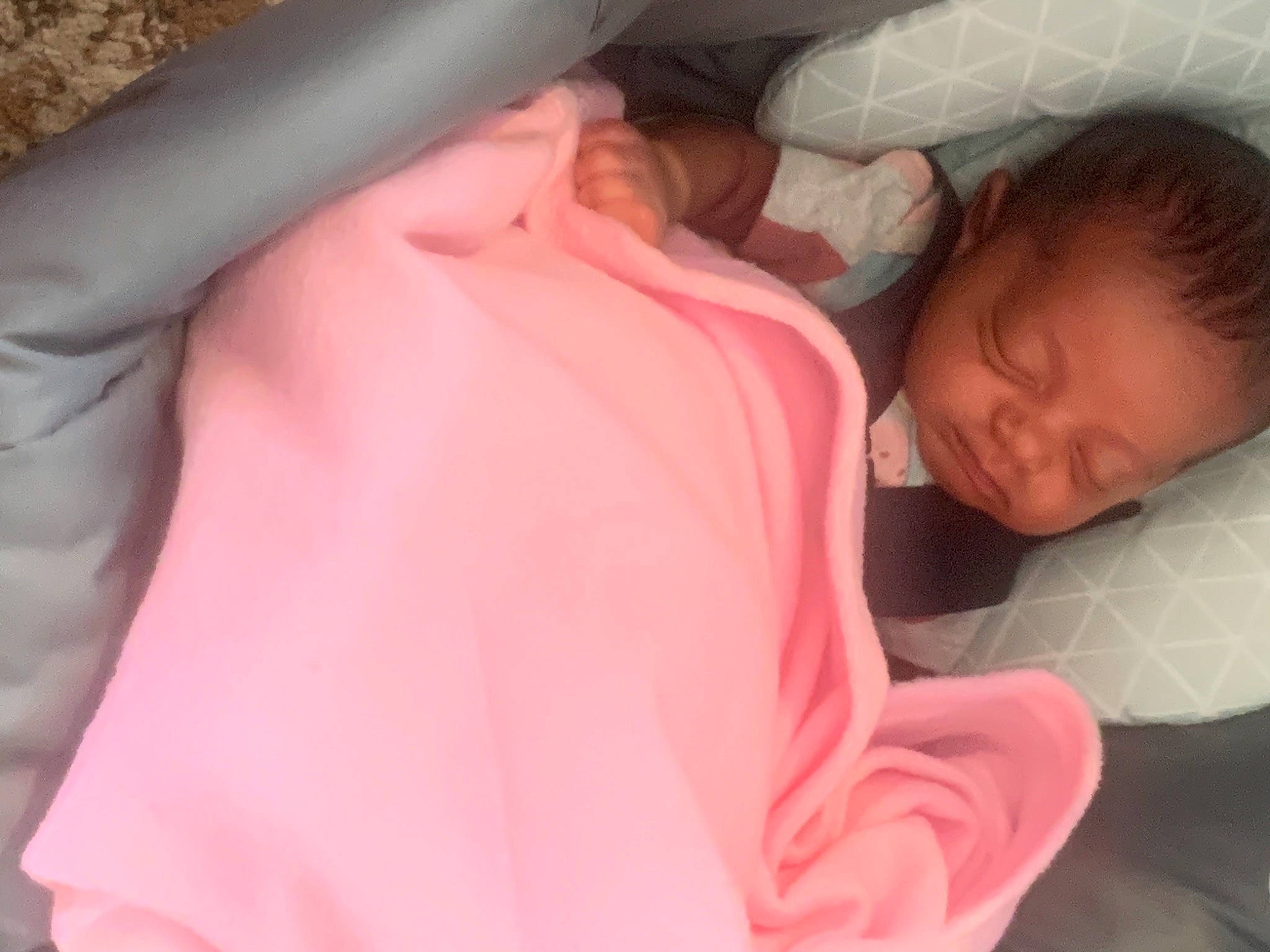 Niyah joined the competition — help win amazing prizes! baby, baby_products, baby_sleeping, bedding, bedtime, birth, blanket, cheek, child, comfort, linens, nap, neck, person, pink, product, skin, sleep, textile, toddler