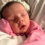 Daisy-Mae joined the competition — help win amazing prizes! baby, sleeping, pink_clothing, blanket, infant, face, closed_eyes, soft_lighting, cute, newborn, peaceful, portrait, skin, child, resting, indoors, young, cozy, warm, toddler