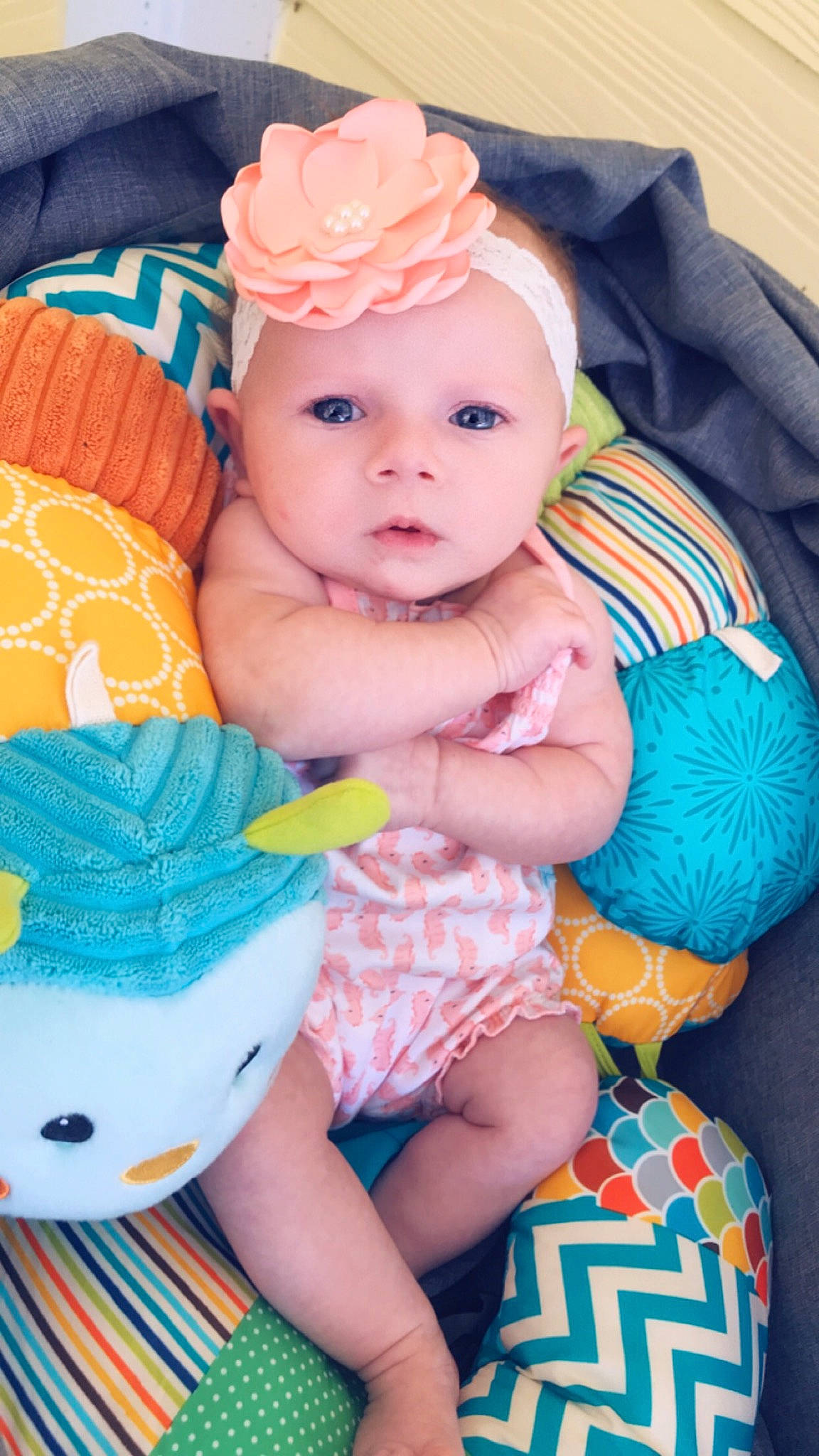 Alessandra joined the competition — help win amazing prizes! baby, baby_products, baby_toddler_clothing, cheek, child, headgear, pattern, person, product, textile, toddler, turquoise