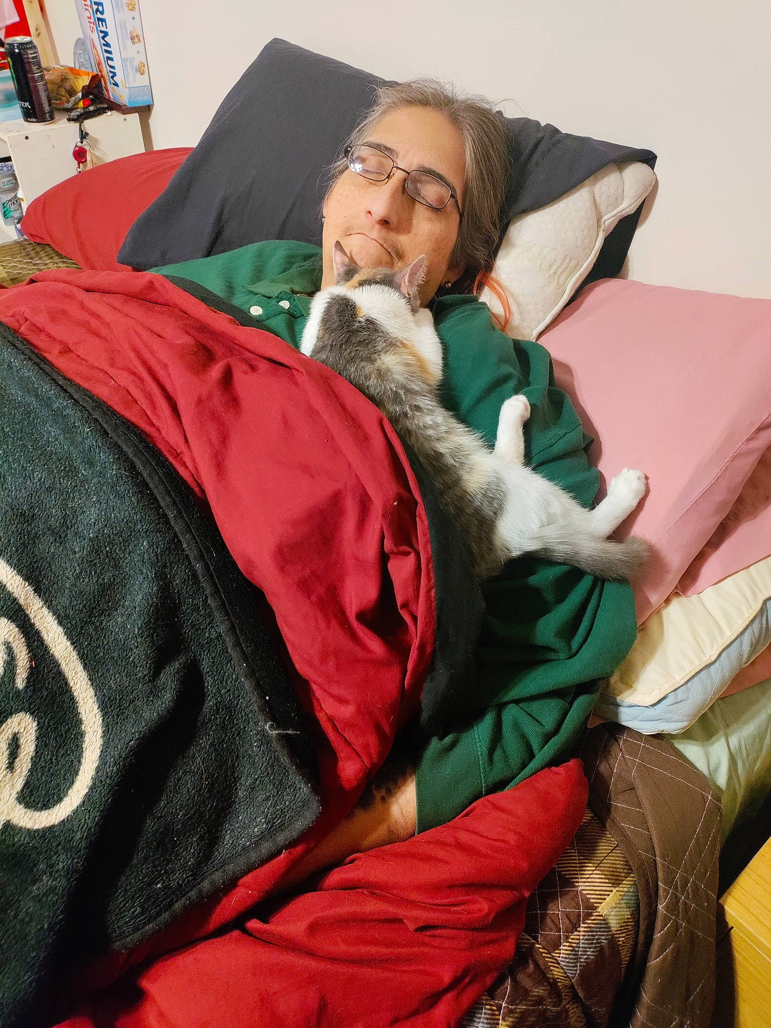 Harley Quinn joined the competition — help win amazing prizes! bag, beard, comfort, couch, event, eyewear, facial_hair, fun, fur, glasses, happy, holiday, lap, linens, room, sitting, sleeve, smile, textile, vertebrate