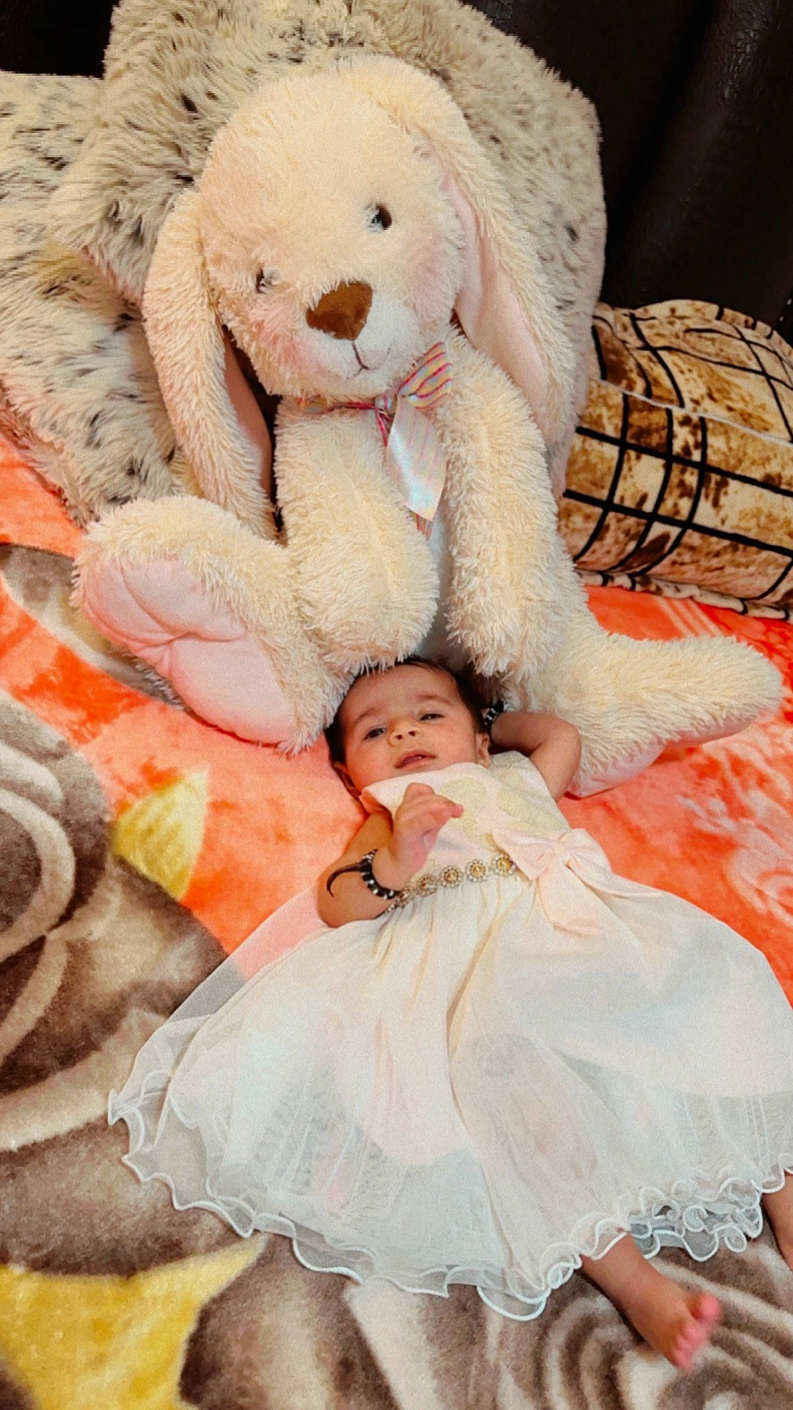 Aradhana joined the competition — help win amazing prizes! child, comfort, embellishment, fawn, fur, happy, linens, mammal, pattern, peach, person, pink, sitting, skin, stuffed_toy, teddy_bear, textile, toy, vertebrate, white