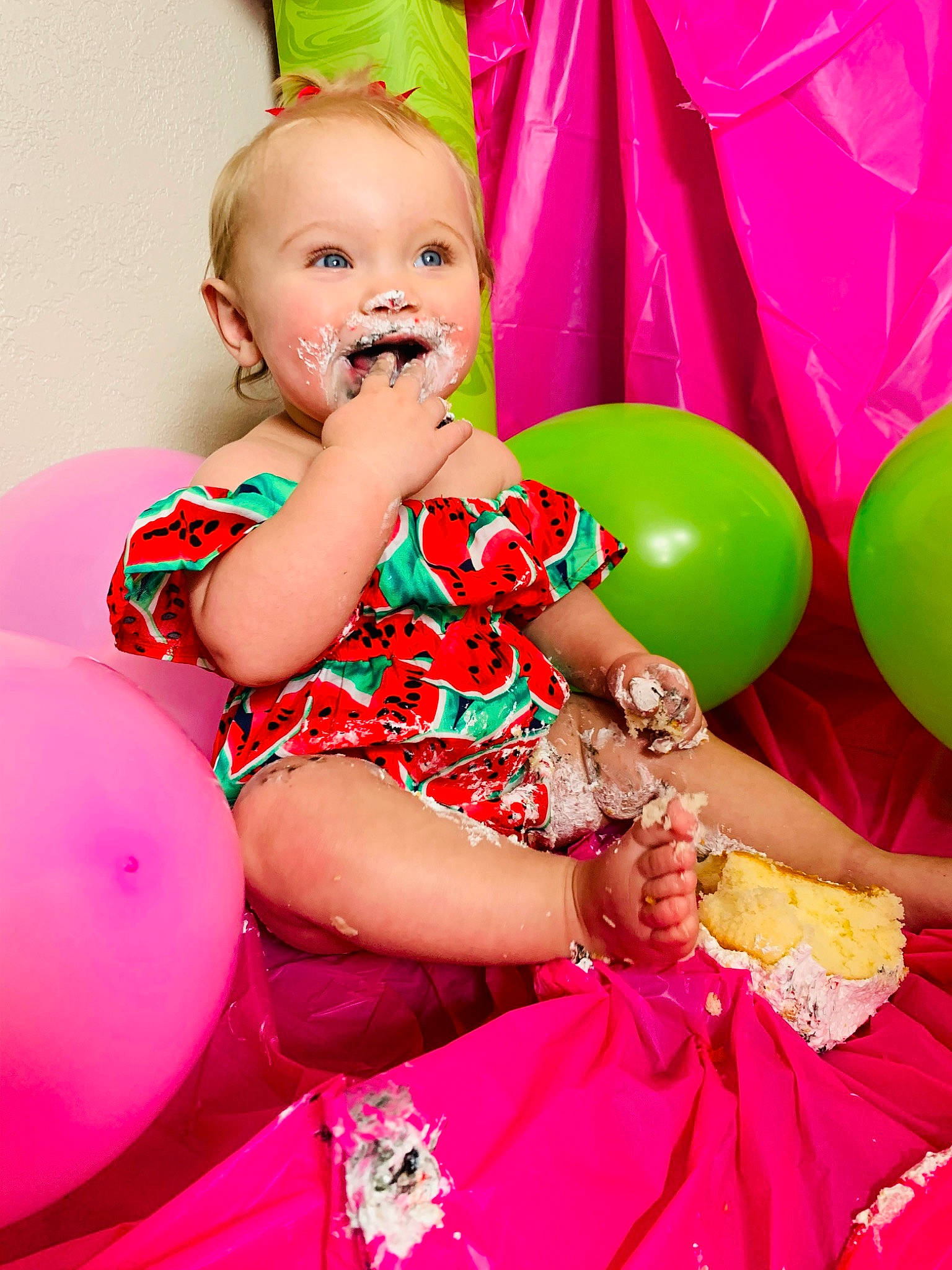 Madelynn joined the competition — help win amazing prizes! baby, balloon, birthday, child, child_model, dress, fun, happy, magenta, party, party_supply, peach, person, photo_shoot, photography, pink, play, red, sitting, smile