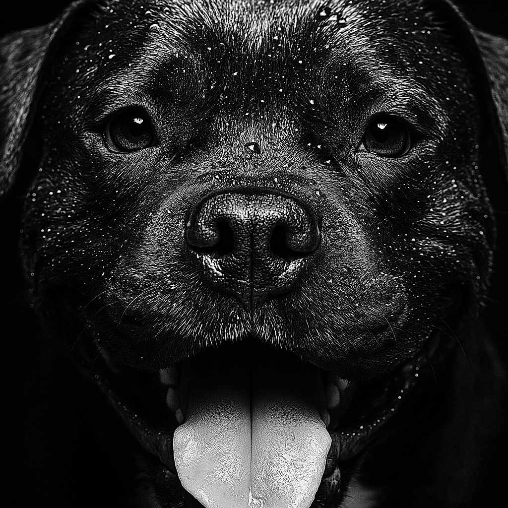 Winston a rejoint le concours — aidez-le/la à gagner de superbes lots ! animal, black_and_white, black_background, canine, close_up, dog, eyes, face, friendly, fur, happy, mouth, pet, playful, portrait, snout, tongue_out, water_droplets, wet, wet_fur