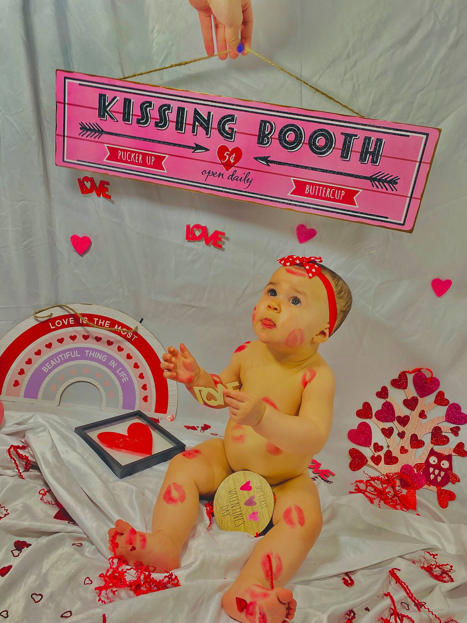 Amerie Rose joined the competition — help win amazing prizes! advertising, art, child, event, font, foot, happy, headwear, human_leg, linens, magenta, paper, pattern, peach, person, pink, surprise, thigh, toddler