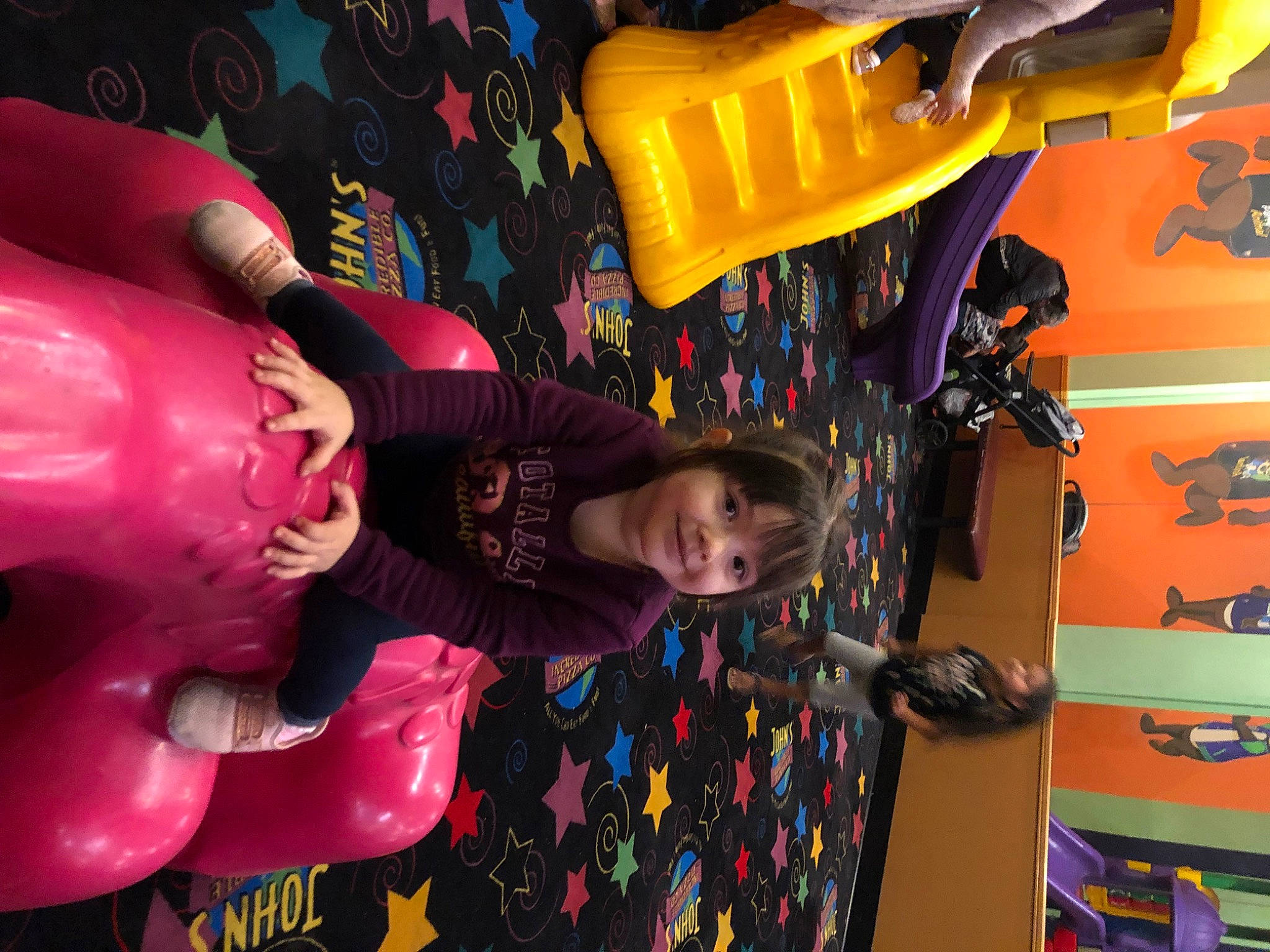 Eliana is registered to the contest to win money with this photo: child, event, fashion, fun, joy, leisure, magenta, person, purple, recreation, room, t_shirt, textile, toddler, toy, visual_arts