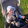 Elsie-Mae joined the competition — help win amazing prizes! baby, stroller, sunhat, outdoor, grass, child, seatbelt, happy, smile, sunlight, clothing, person, infant, nature, daylight, cute, young, park, playful, babywearing