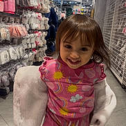 Roxy joined the competition — help win amazing prizes! toddler, child, smiling, walking, pajamas, pink, store, aisle, socks, clothing, floor, shelf, indoor, shopping, cute, happy, person, retail, fur, fashion
