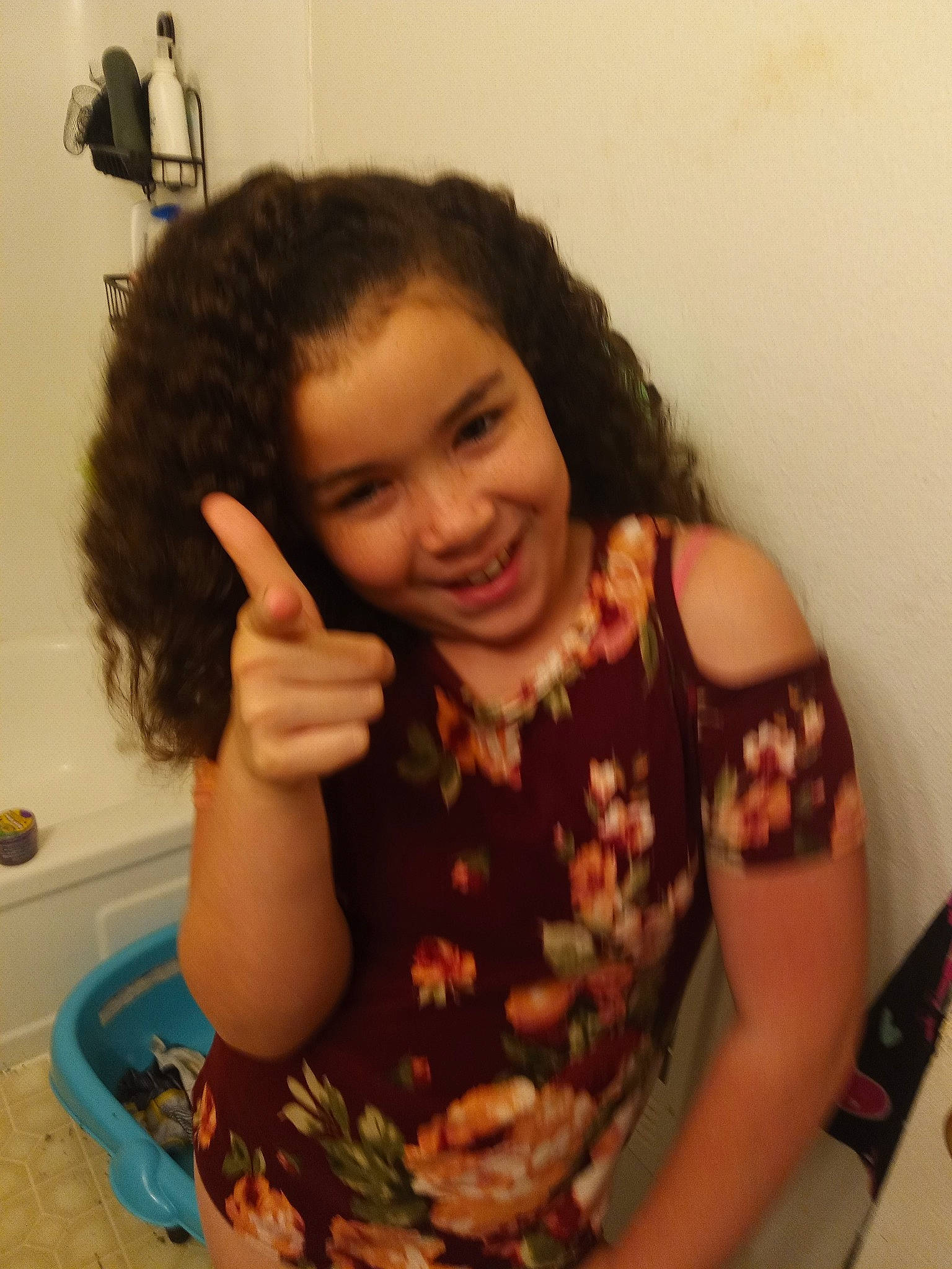 Nevaeh joined the competition — help win amazing prizes! arm, black_hair, cheek, child, hair, hairstyle, joy, long_hair, neck, person, smile, thumb