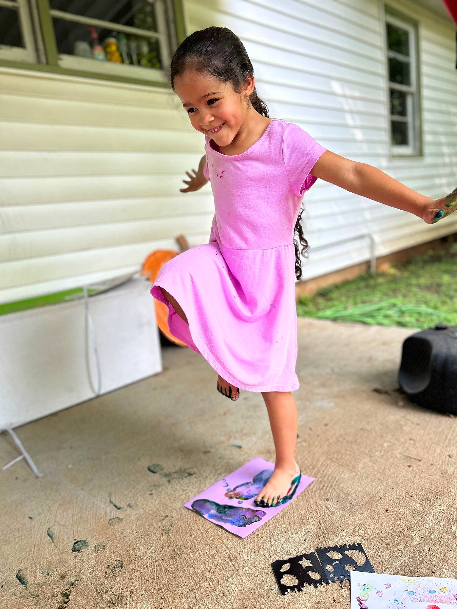 Lunah joined the competition — help win amazing prizes! balance, barefoot, child, electric_blue, flooring, fun, grass, happy, human_leg, joy, leisure, magenta, person, play, purple, recreation, sandal, sitting, smile, t_shirt