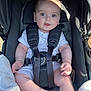 Matteo joined the competition — help win amazing prizes! baby, infant, stroller, blue_eyes, onesie, child, seatbelt, sunlight, shadow, blanket, cute, chubby_cheeks, sitting, comfort, outdoor, person, baby_clothing, closeup, happy, daylight