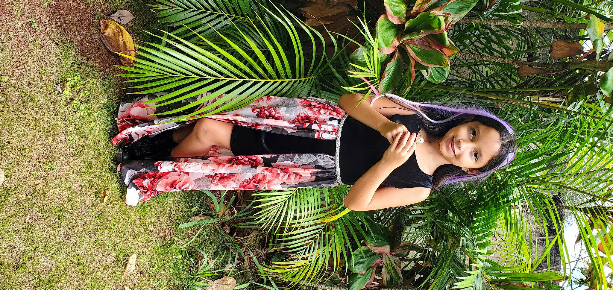 Aliyana joined the competition — help win amazing prizes! arecales, botany, dress, grass, grass_family, happy, joint, joy, leaf, leisure, people_in_nature, person, plant, sandal, street_fashion, terrestrial_plant, textile, thigh, tree, trunk