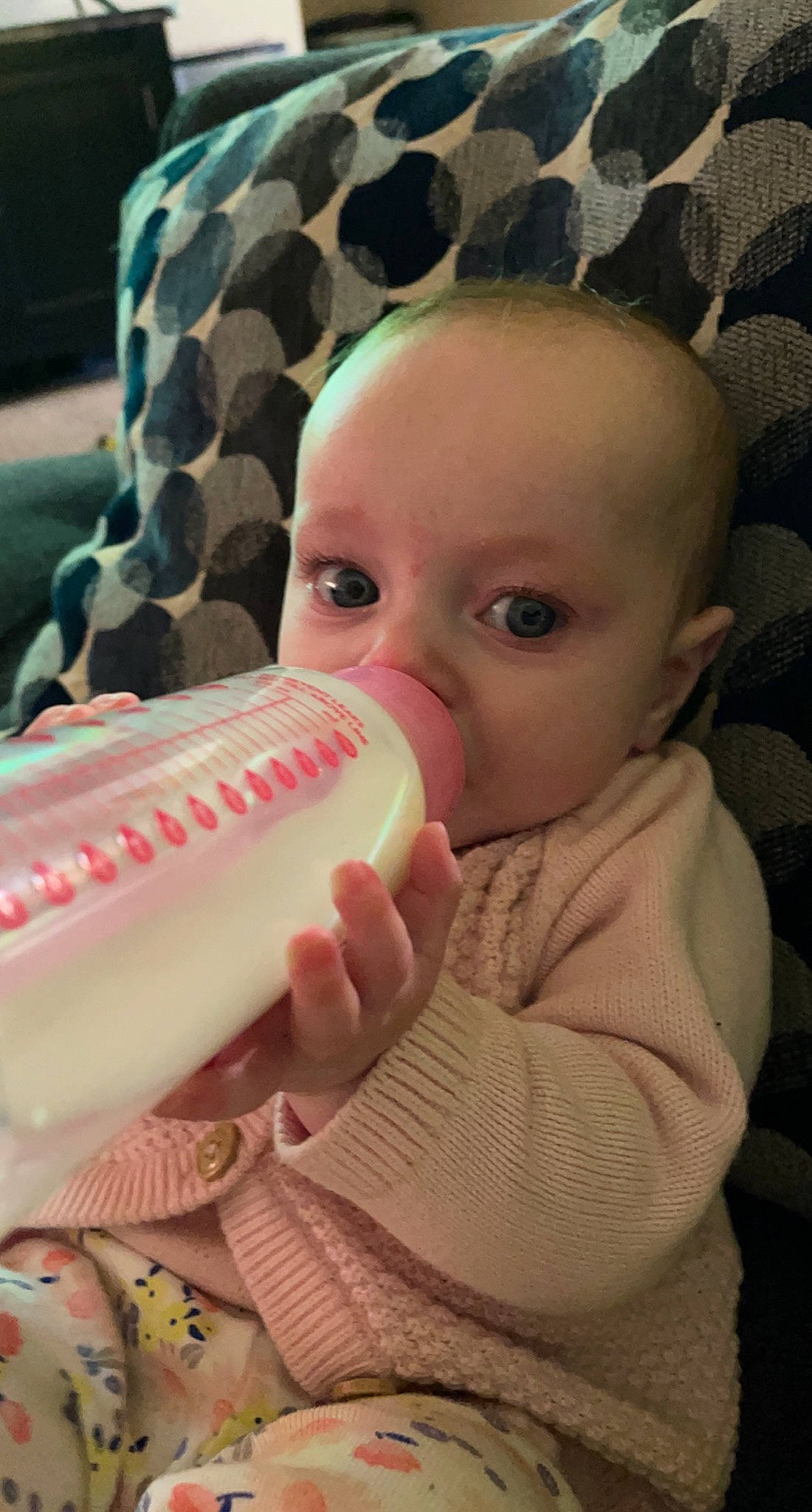 Blakelyn is registered to the contest to win money with this photo: baby, baby_toddler_clothing, cheek, comfort, drinkware, eyebrow, eyelash, facial_expression, finger, hairstyle, head, iris, lip, mouth, nail, nose, organ, person, skin, thumb