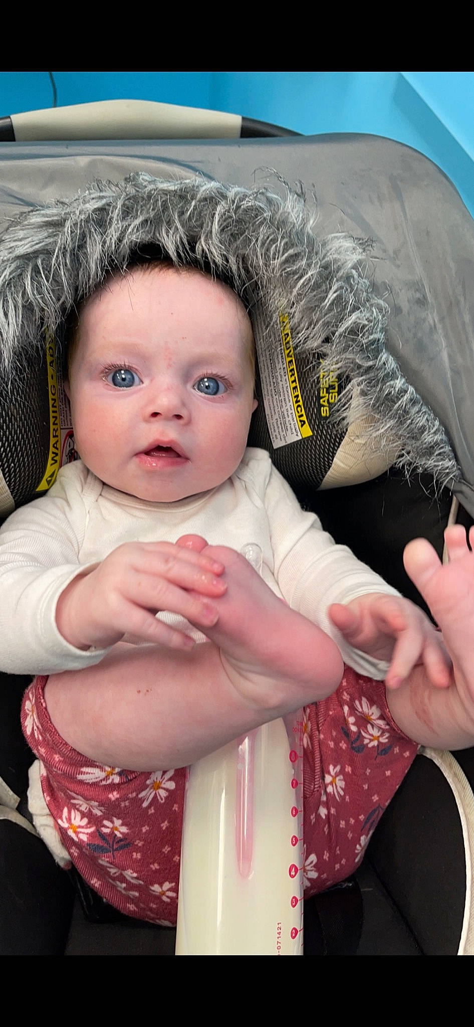 Blakelyn is registered to the contest to win money with this photo: arm, baby, baby_toddler_clothing, cap, cheek, child, comfort, costume_hat, eyelash, finger, flash_photography, fun, gesture, happy, iris, nail, person, skin, surprise, textile