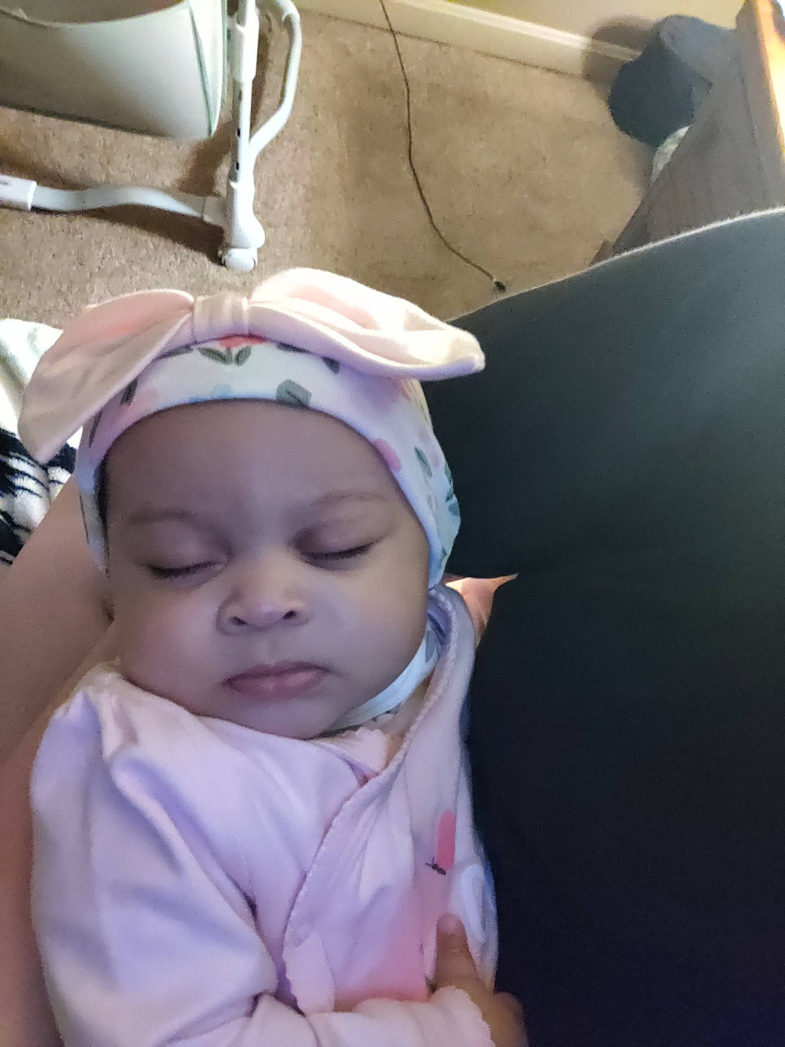 Brooklyn is registered to the contest to win money with this photo: audio_equipment, baby, baby_carriage, baby_products, baby_safety, baby_toddler_clothing, beanie, bonnet, cap, cheek, child, comfort, eyebrow, eyelash, fashion_accessory, fun, happy, headgear, headwear, person