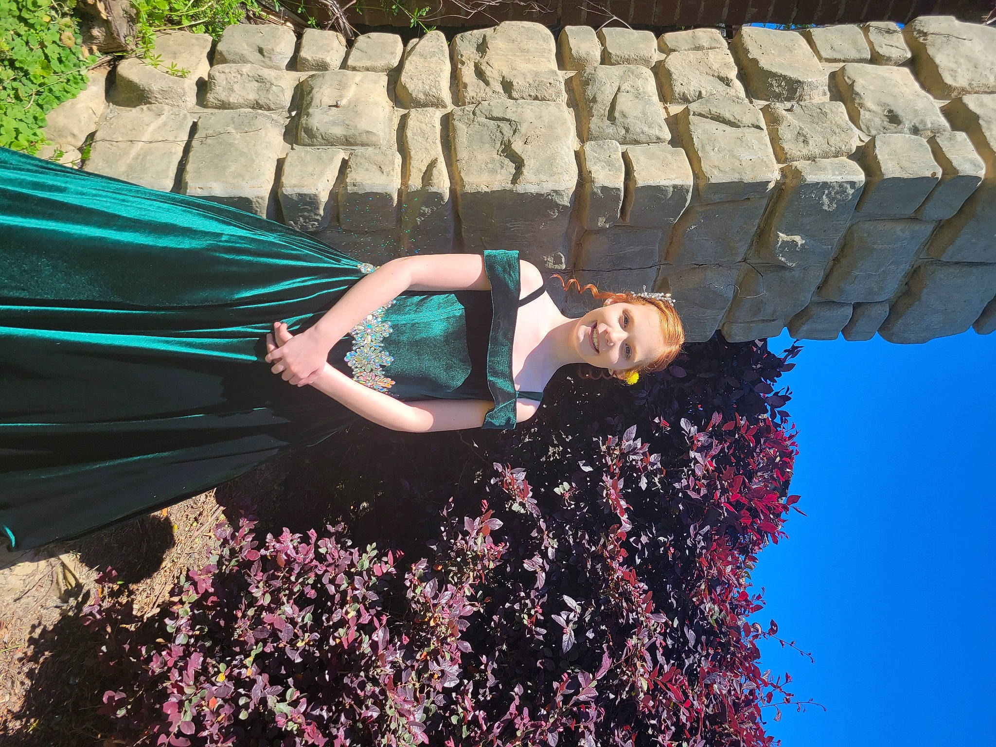 Claire joined the competition — help win amazing prizes! electric_blue, flash_photography, fun, grass, green, happy, joy, landscape, leisure, magenta, people_in_nature, person, plant, shrub, sitting, sky, spring, tints_and_shades, travel, tree