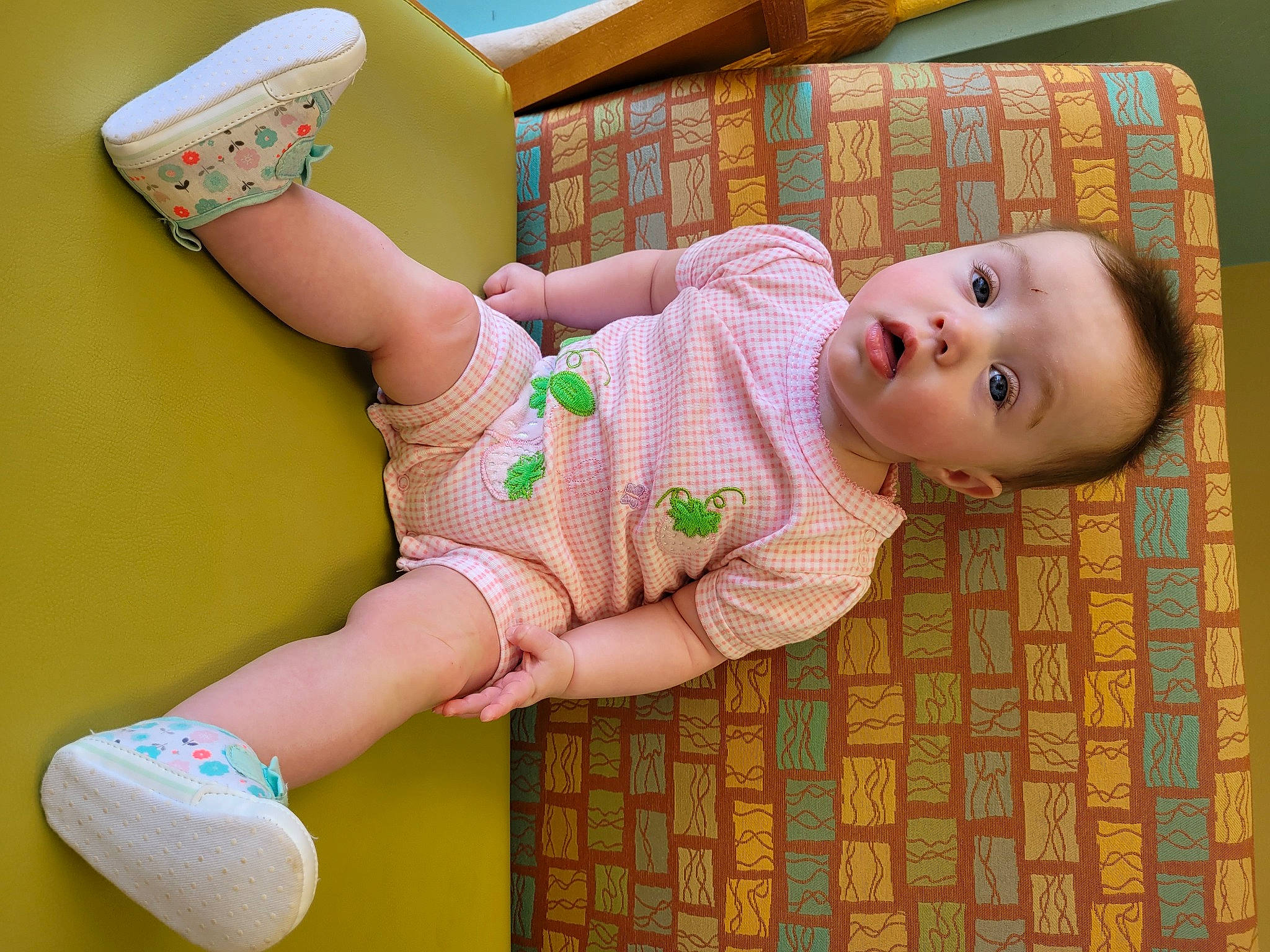 Elizabeth joined the competition — help win amazing prizes! baby, baby_safety, baby_toddler_clothing, cheek, comfort, eye, finger, flooring, foot, human_body, joint, knee, leg, person, skin, sleeve, sock, surprise, thigh, thumb