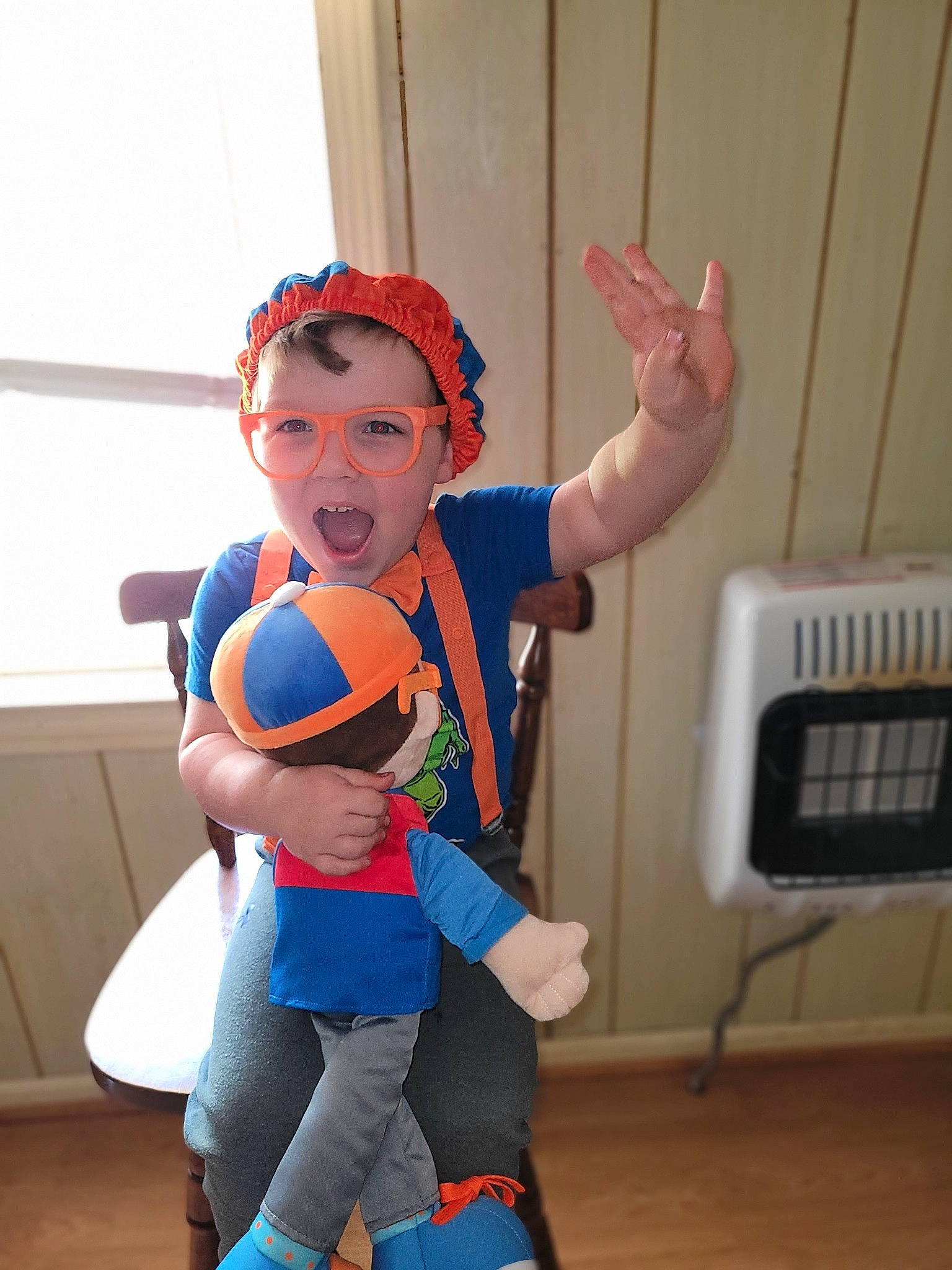 Ezra joined the competition — help win amazing prizes! abdomen, animation, arm, child, costume, electric_blue, fictional_character, fun, glove, happy, human_body, leg, orange, party_supply, person, personal_protective_equipment, room, stuffed_toy, t_shirt, thigh
