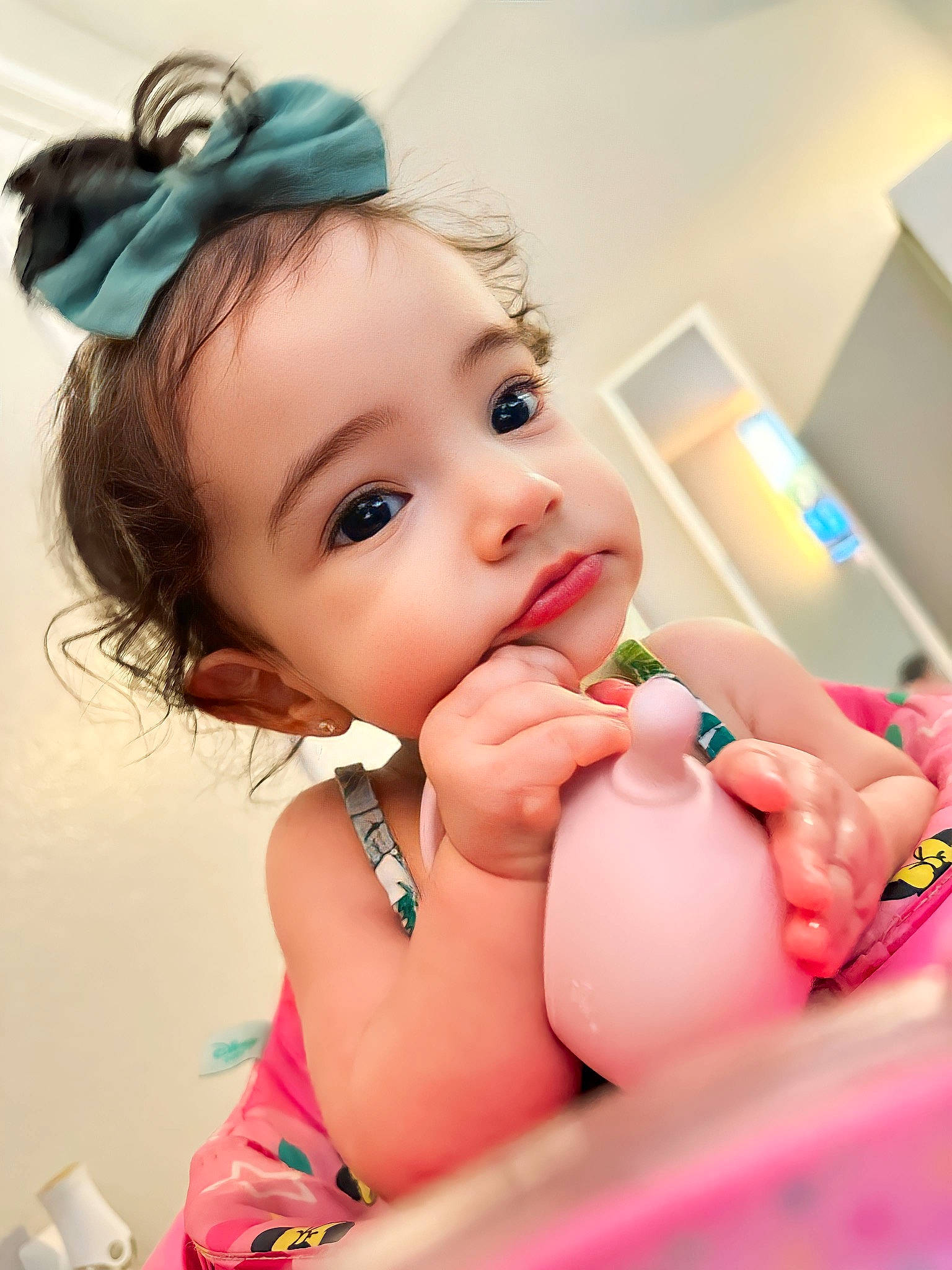 Miranda joined the competition — help win amazing prizes! baby, baby_toddler_clothing, blond, cheek, child, ear, eyebrow, eyelash, gesture, happy, headpiece, iris, jewellery, lip, nail, neck, person, pink, skin, thumb