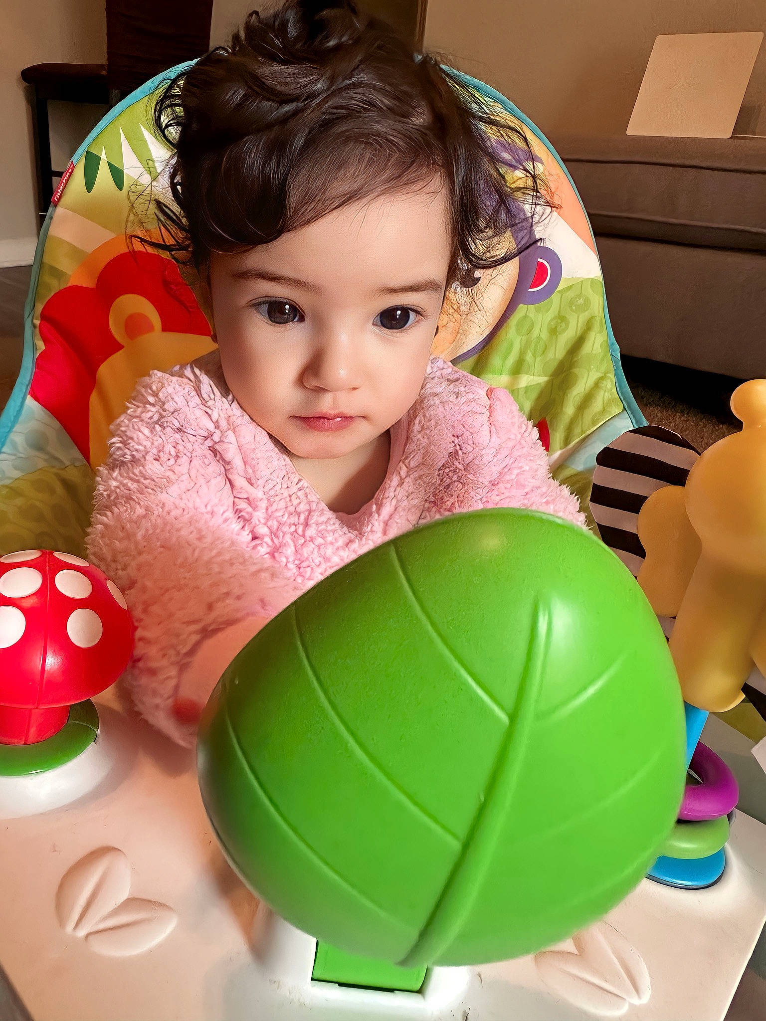 Miranda joined the competition — help win amazing prizes! baby_playing_with_toys, ball, balloon, child, event, facial_expression, flooring, fun, happy, head, inflatable, leisure, party, party_supply, person, play, recreation, room, sitting, toddler