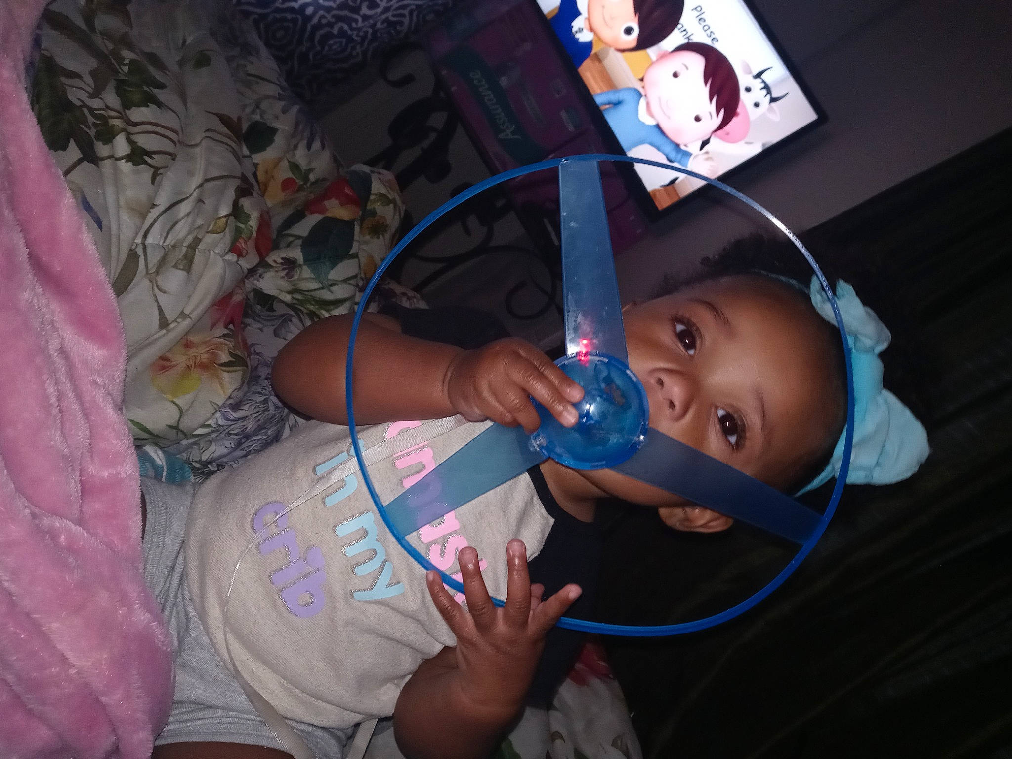 Markenzie joined the competition — help win amazing prizes! baby, baby_products, cheek, child, cool, electric_blue, eye, facial_expression, finger, fun, hand, head, headgear, mouth, person, product, skin, space, t_shirt, toddler