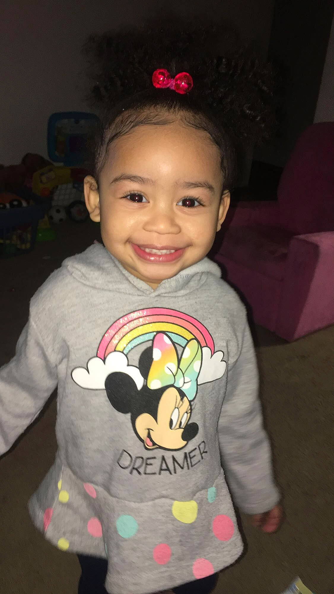 Breelle is registered to the contest to win money with this photo: black_hair, cheek, child, ear, happy, joy, neck, person, skin, smile, t_shirt, toddler