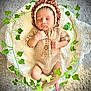 Yunay joined the competition — help win amazing prizes! baby, newborn, sleeping, knitted_outfit, bonnet, blanket, ivy, greenery, cozy, cute, infant, soft_texture, nature, portrait, peaceful, hands, feet, cuddly, indoor, resting