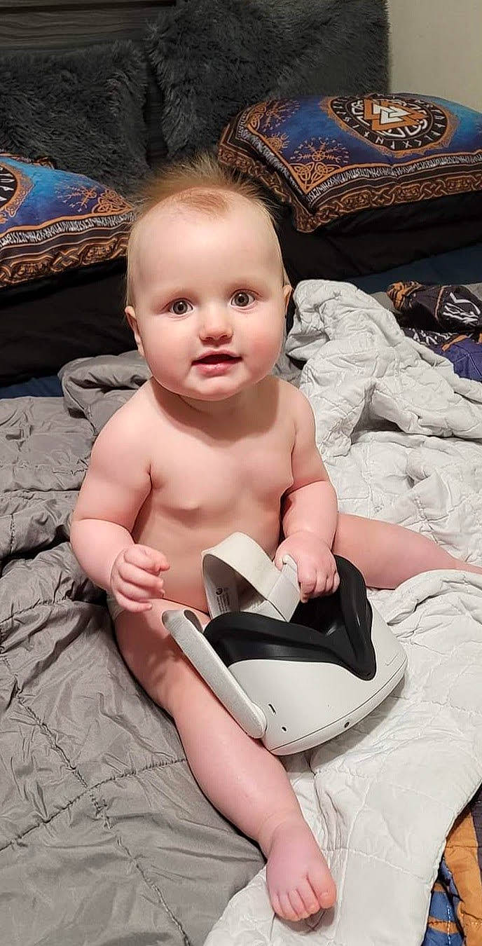 Adalynn joined the competition — help win amazing prizes! abdomen, baby, baby_toddler_clothing, blue, cheek, chest, comfort, eyebrow, flash_photography, fun, happy, head, human_body, mouth, person, skin, smile, stomach, thigh, toddler