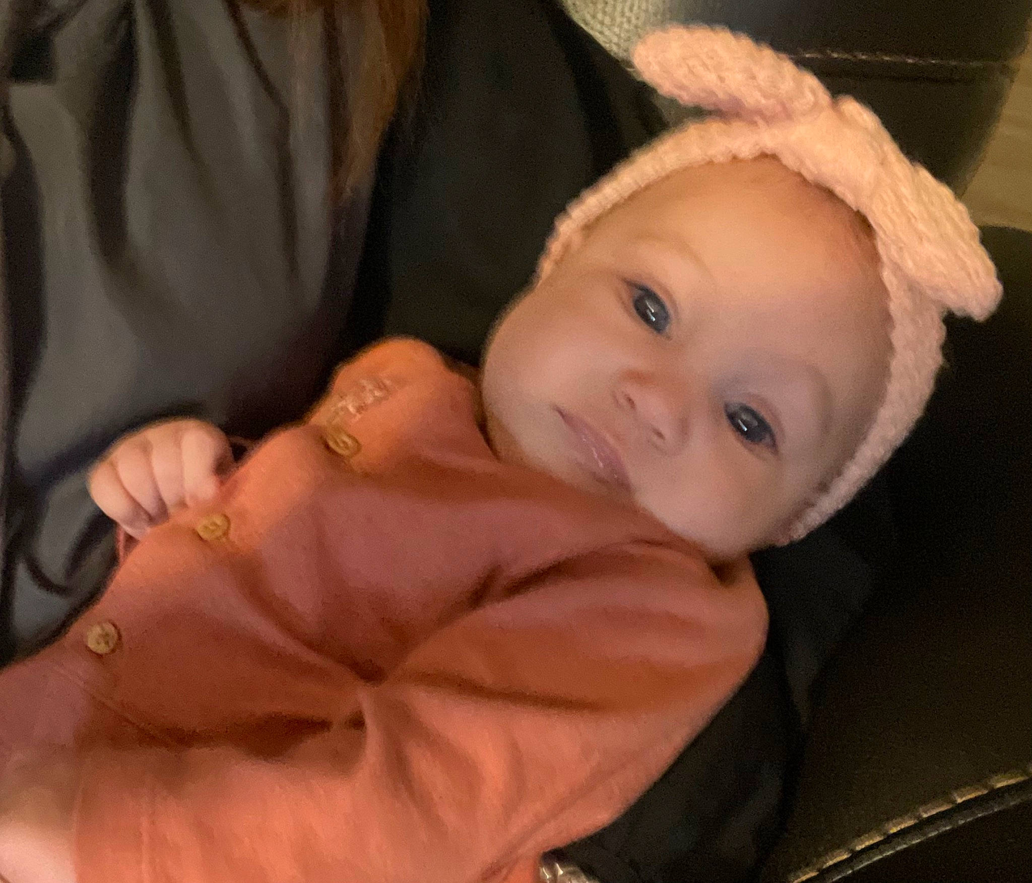 Emilia joined the competition — help win amazing prizes! baby, baby_toddler_clothing, cheek, child, comfort, eyebrow, face, fashion_accessory, flash_photography, fun, gesture, happy, human_body, lip, nose, person, sitting, skin, smile, thumb