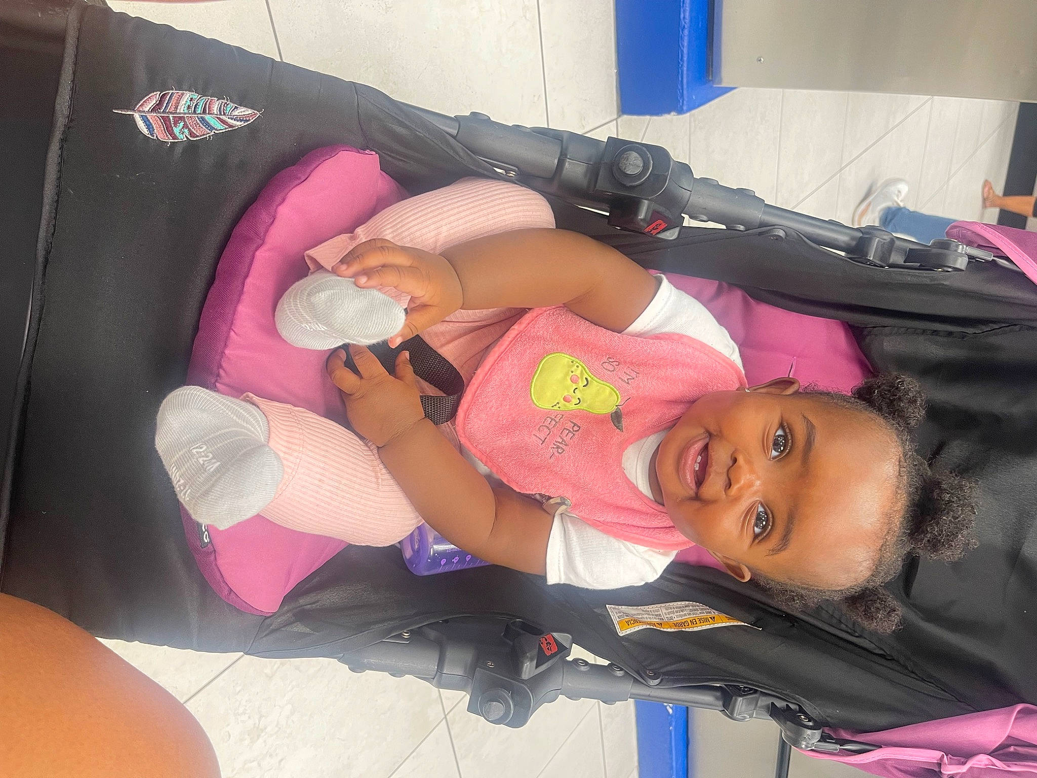Jourdyn joined the competition — help win amazing prizes! auto_part, baby_carriage, baby_products, baby_toddler_clothing, chest, child, comfort, elbow, fun, human_leg, knee, magenta, person, pink, thigh, toddler, wrist