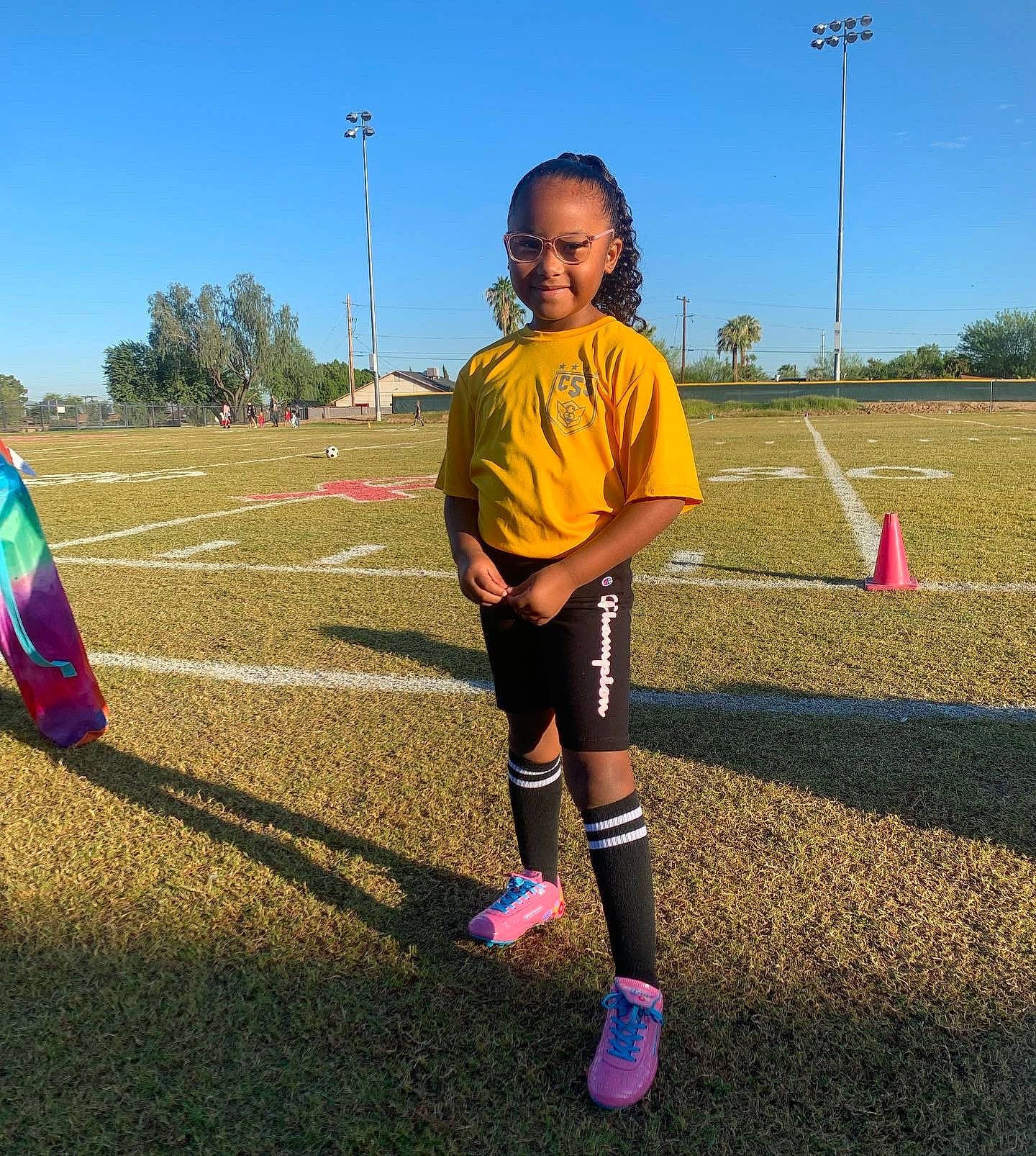 Avah joined the competition — help win amazing prizes! ball, competition_event, football, fun, grass, jersey, joy, knee, leisure, person, player, recreation, shorts, sky, sneakers, soccer_ball, sports, sports_equipment, sports_uniform, sportswear