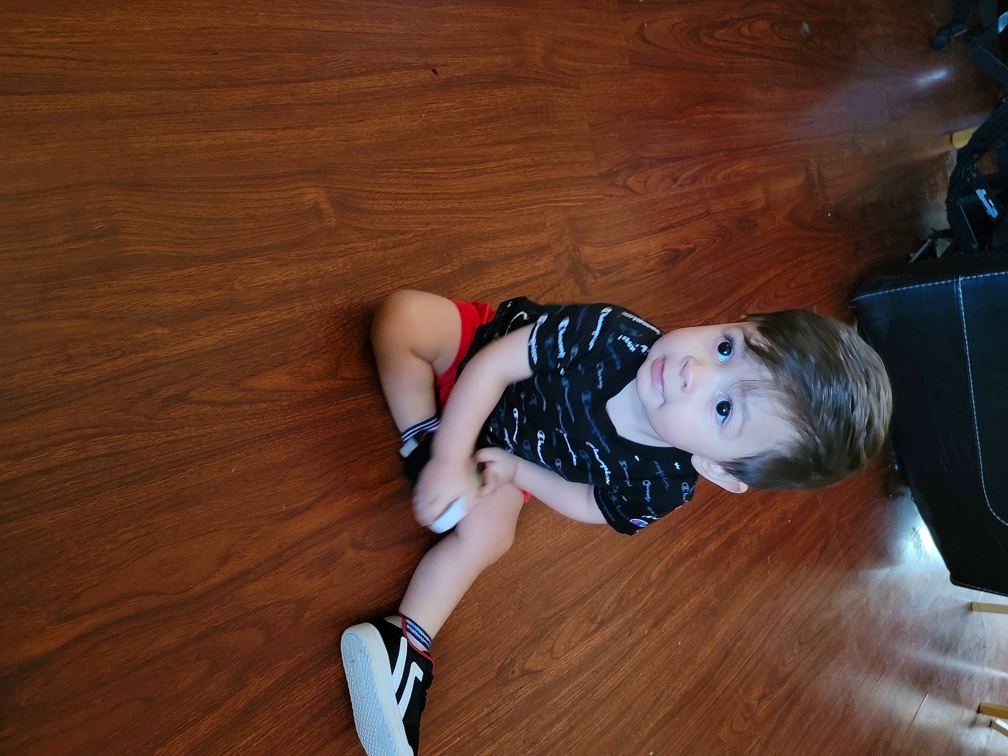 Lorenzo joined the competition — help win amazing prizes! baby, baby_toddler_clothing, child, flash_photography, floor, flooring, hardwood, human_leg, knee, laminate_flooring, pattern, person, sitting, sock, thigh, toddler, toy, varnish, wood, wood_flooring